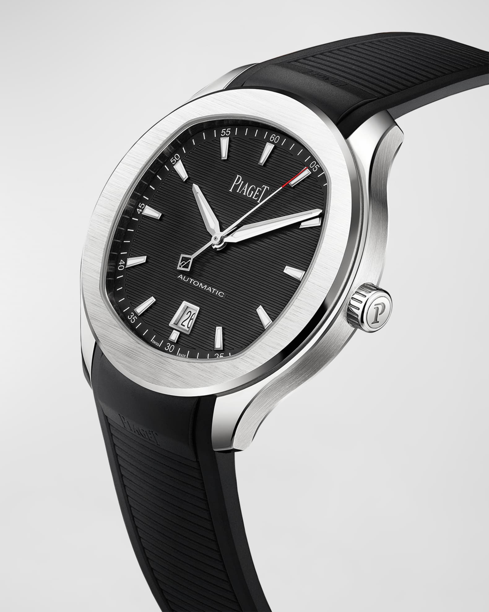 PIAGET Polo Date 42mm Stainless Steel Black Rubber Strap Watch Neiman Marcus