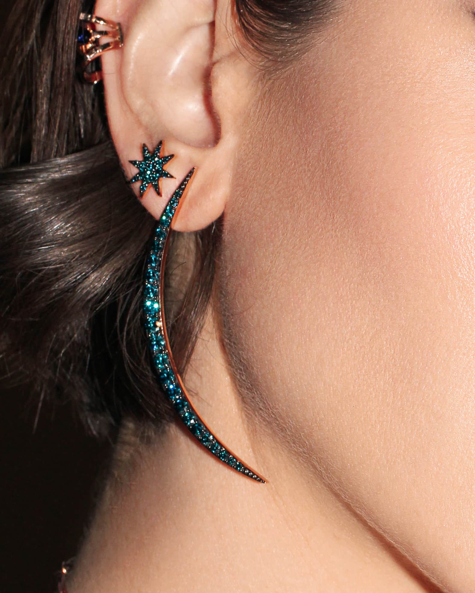 Blue Diamond Crescent Earrings 1
