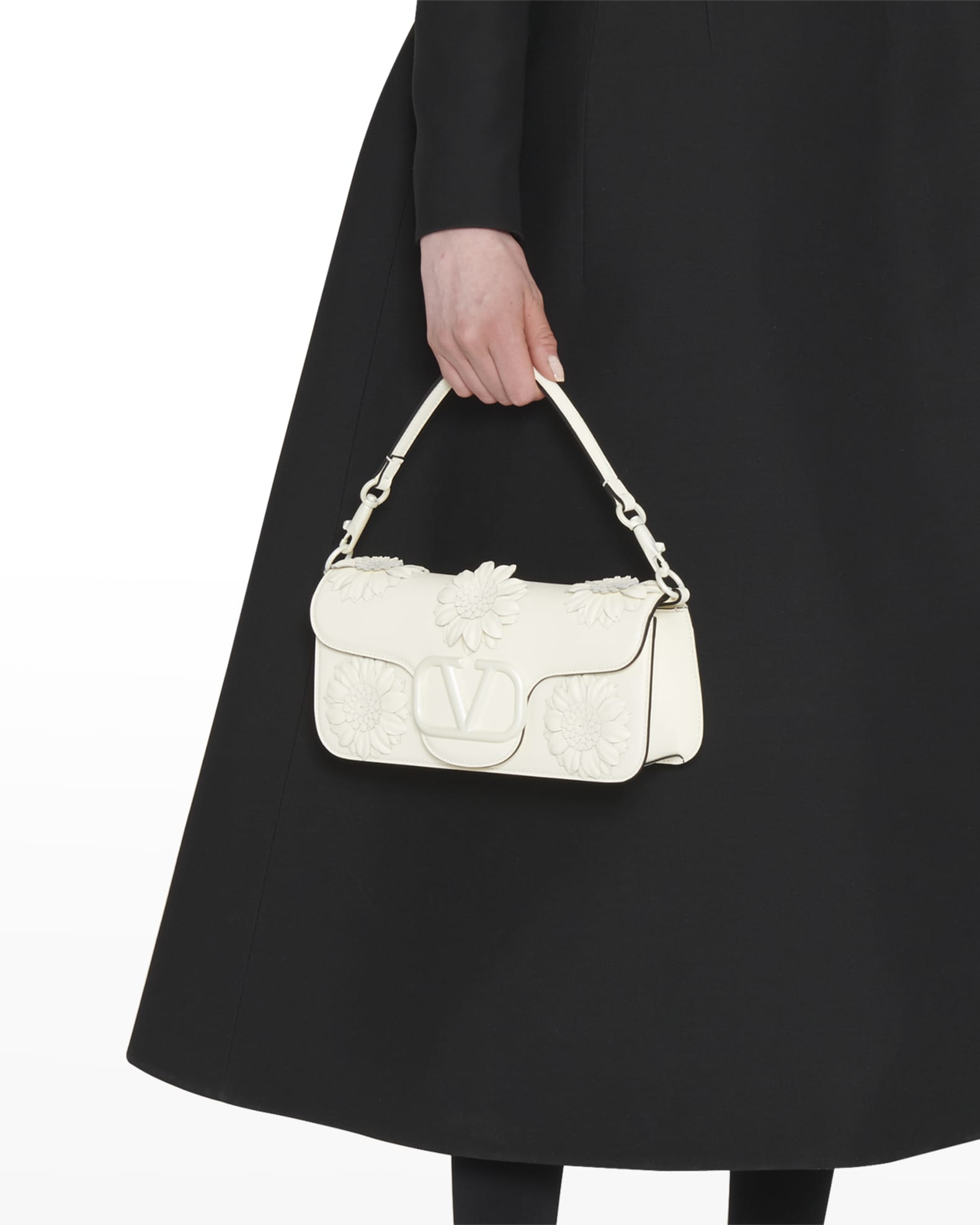 Valentino Garavani Loco VLOGO Flower Leather Shoulder Bag | Neiman Marcus