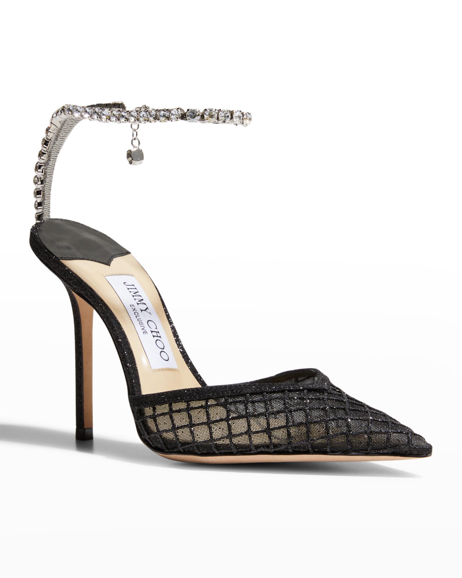 Jimmy Choo Saeda Glitter Crystal AnkleStrap Pumps Neiman Marcus
