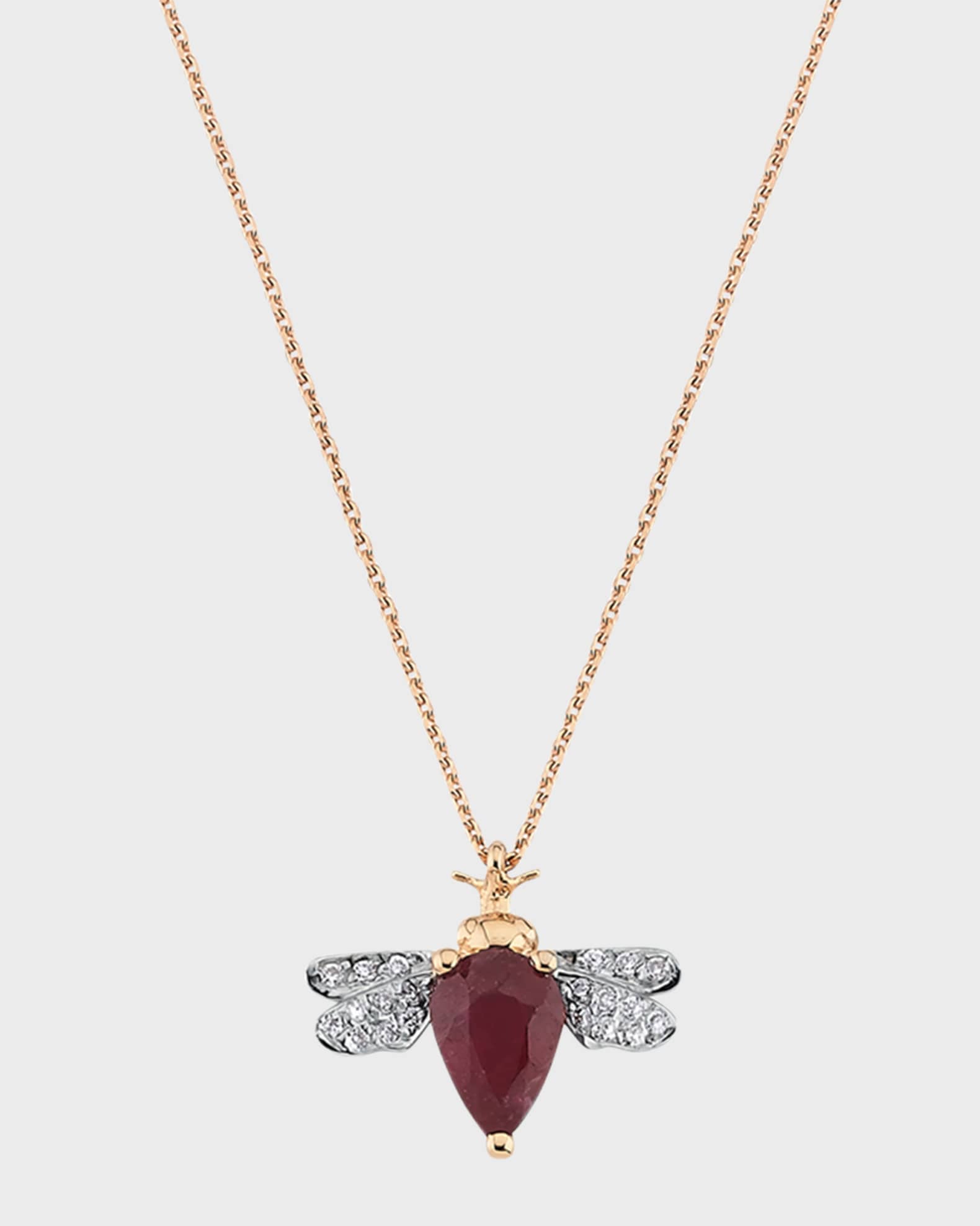 Diamond and Ruby Bee Necklace 0