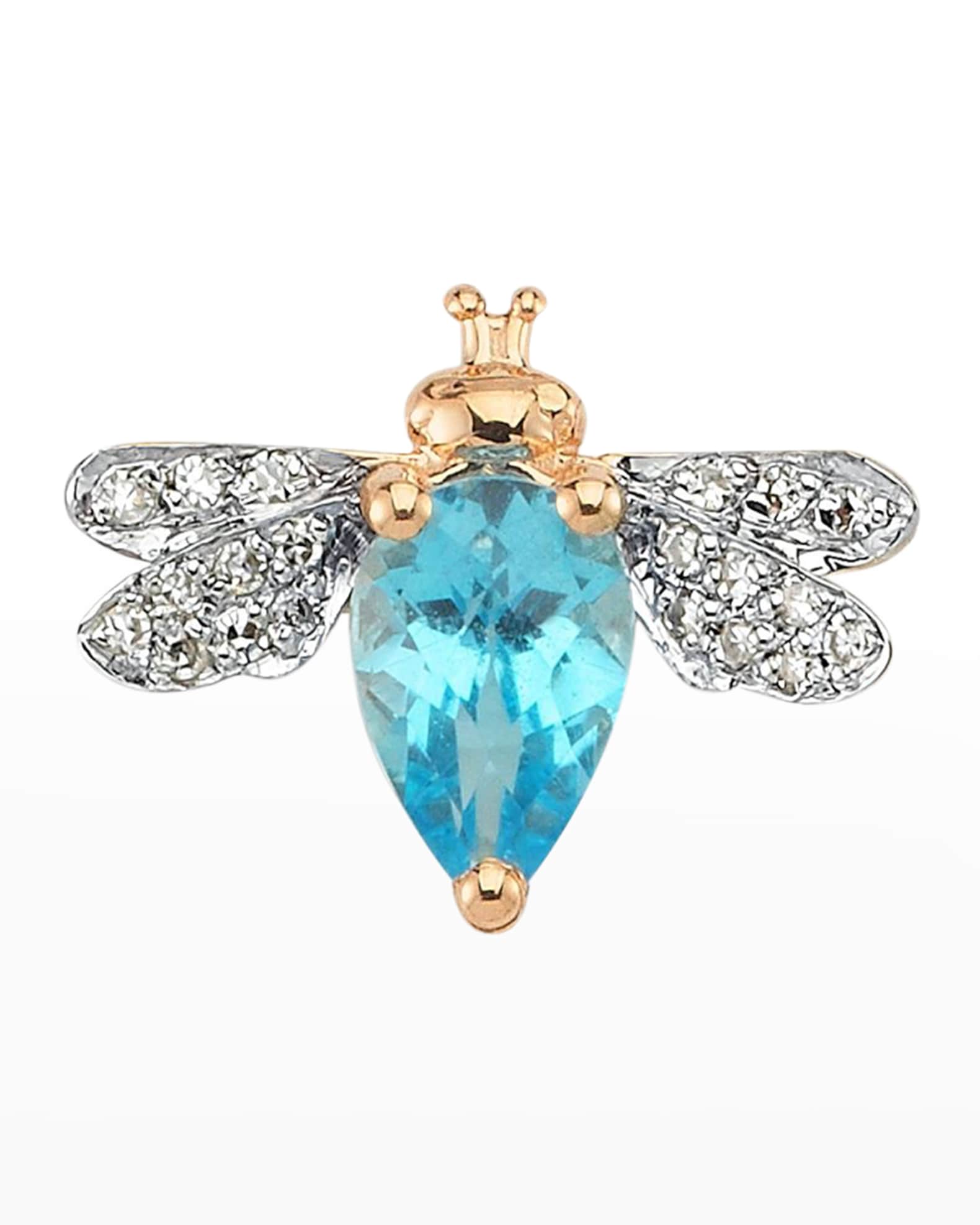 Diamond and Blue Topaz Bee Earring, Single 0