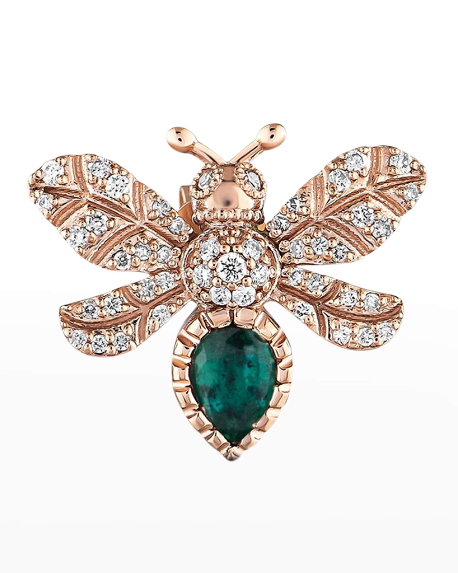 Diamond and Emerald Bee Earring, Single 0