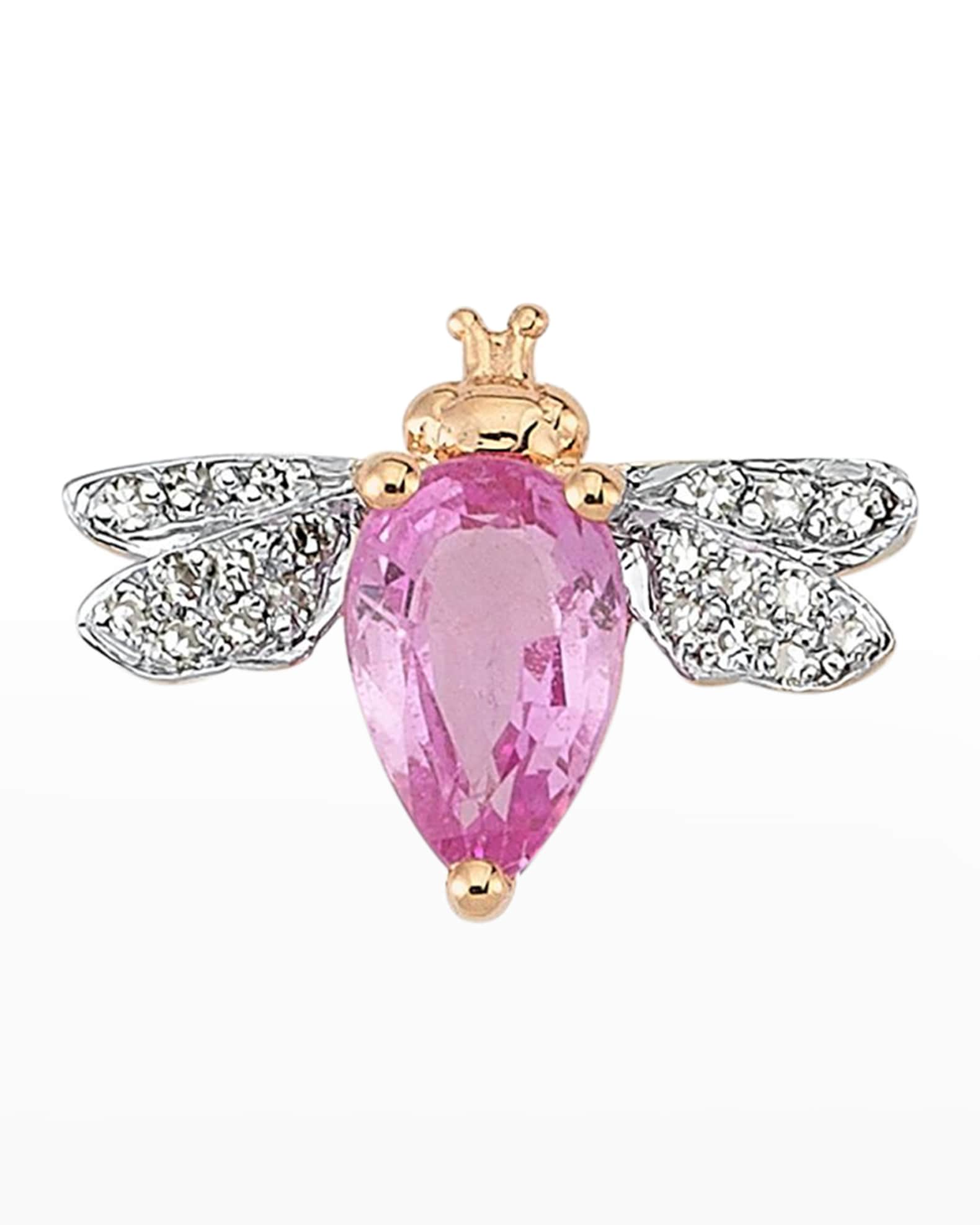 Diamond and Pink Sapphire Bee Earring, Single 0