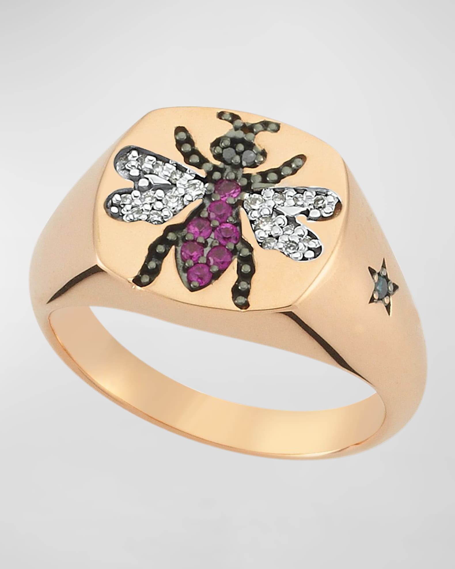 Pink Sapphire and Diamond Bee Ring, Size 7 0