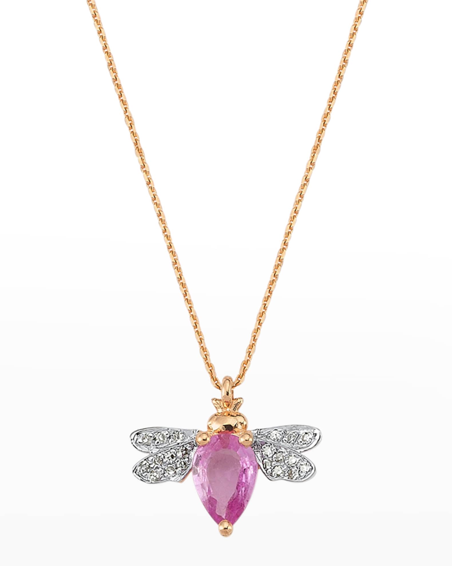 Diamond and Pink Sapphire Bee Necklace 0