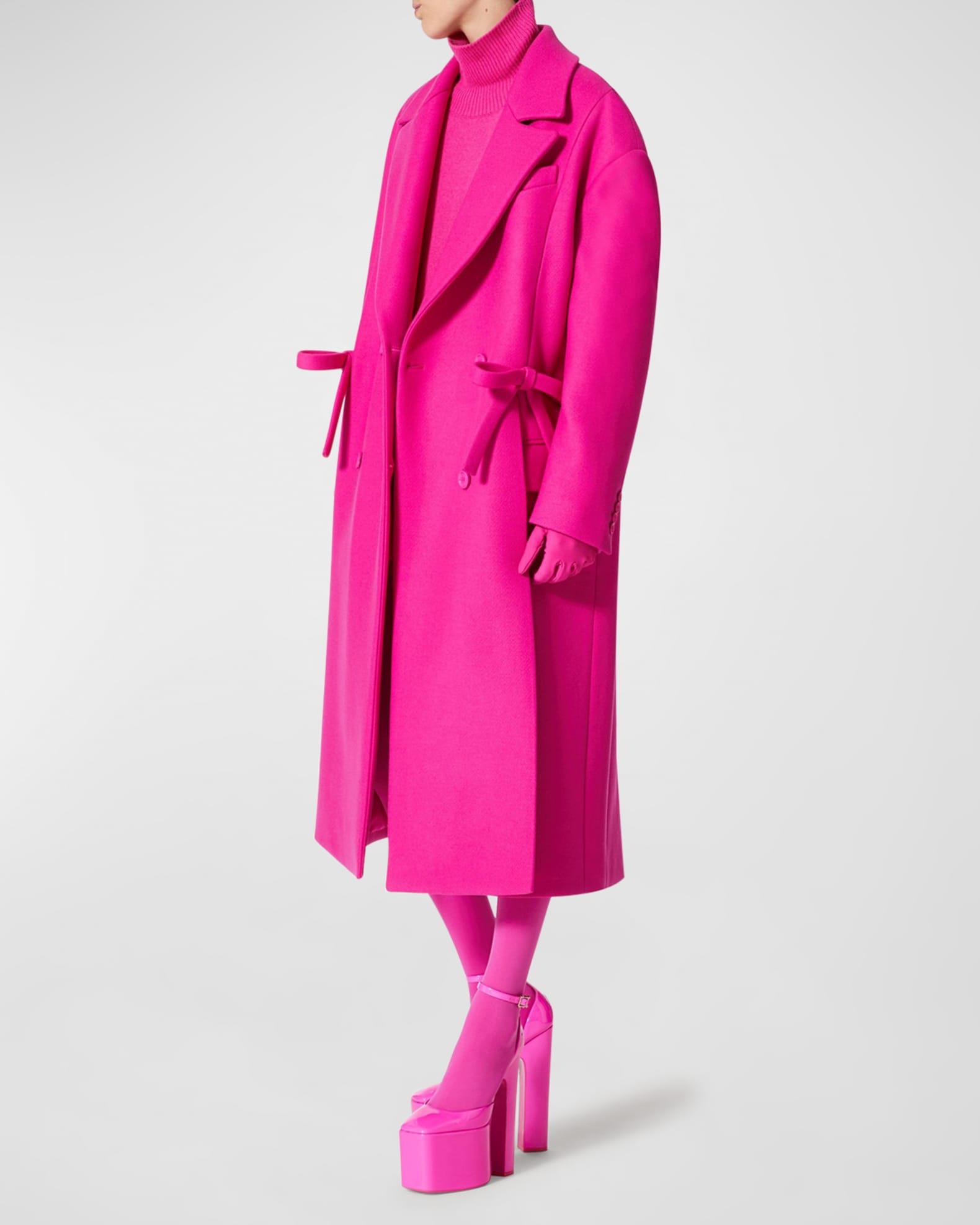 Valentino Garavani Wool Coat w/ Bow Details | Neiman Marcus