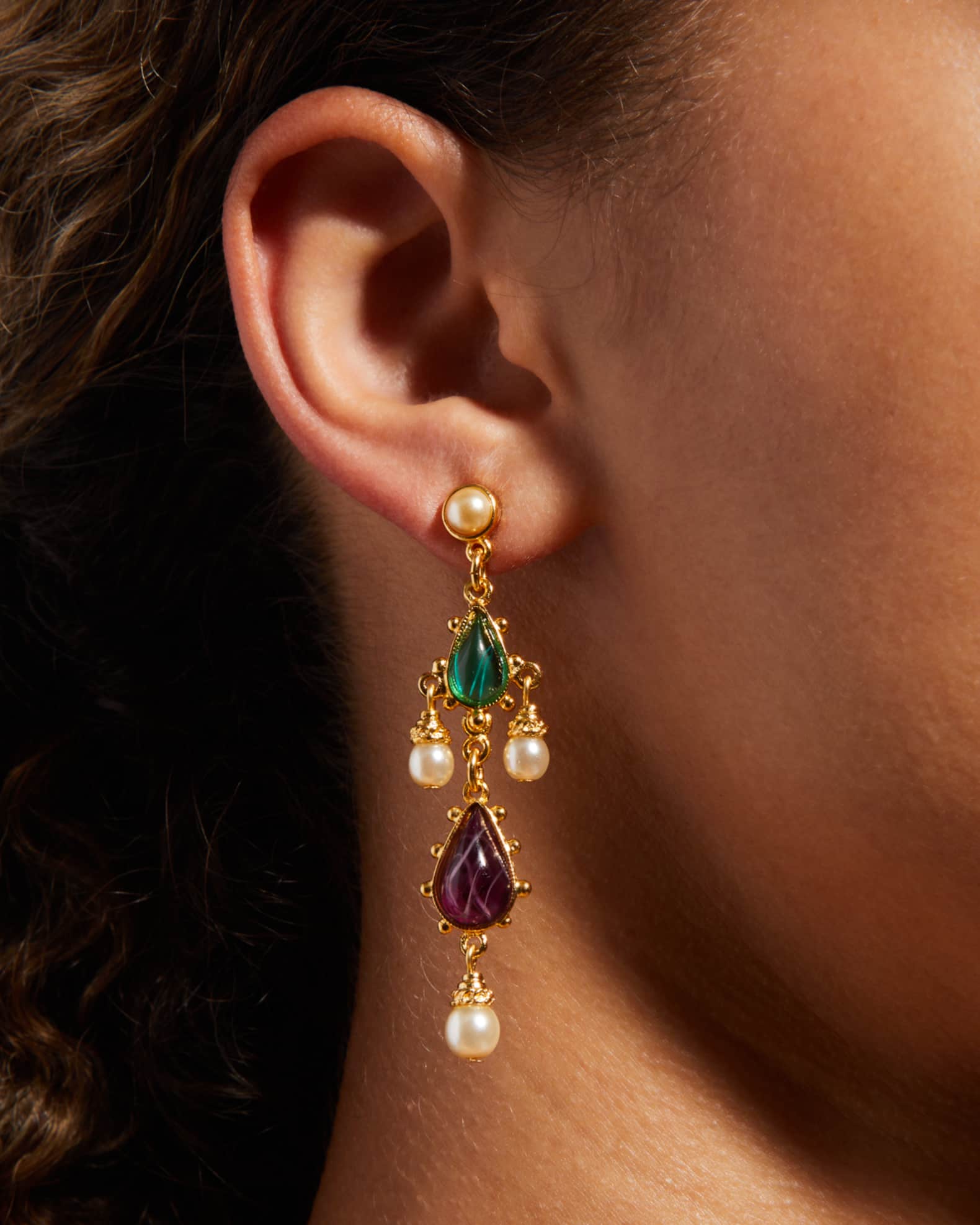 Gold Stone and Pearly Earrings 1