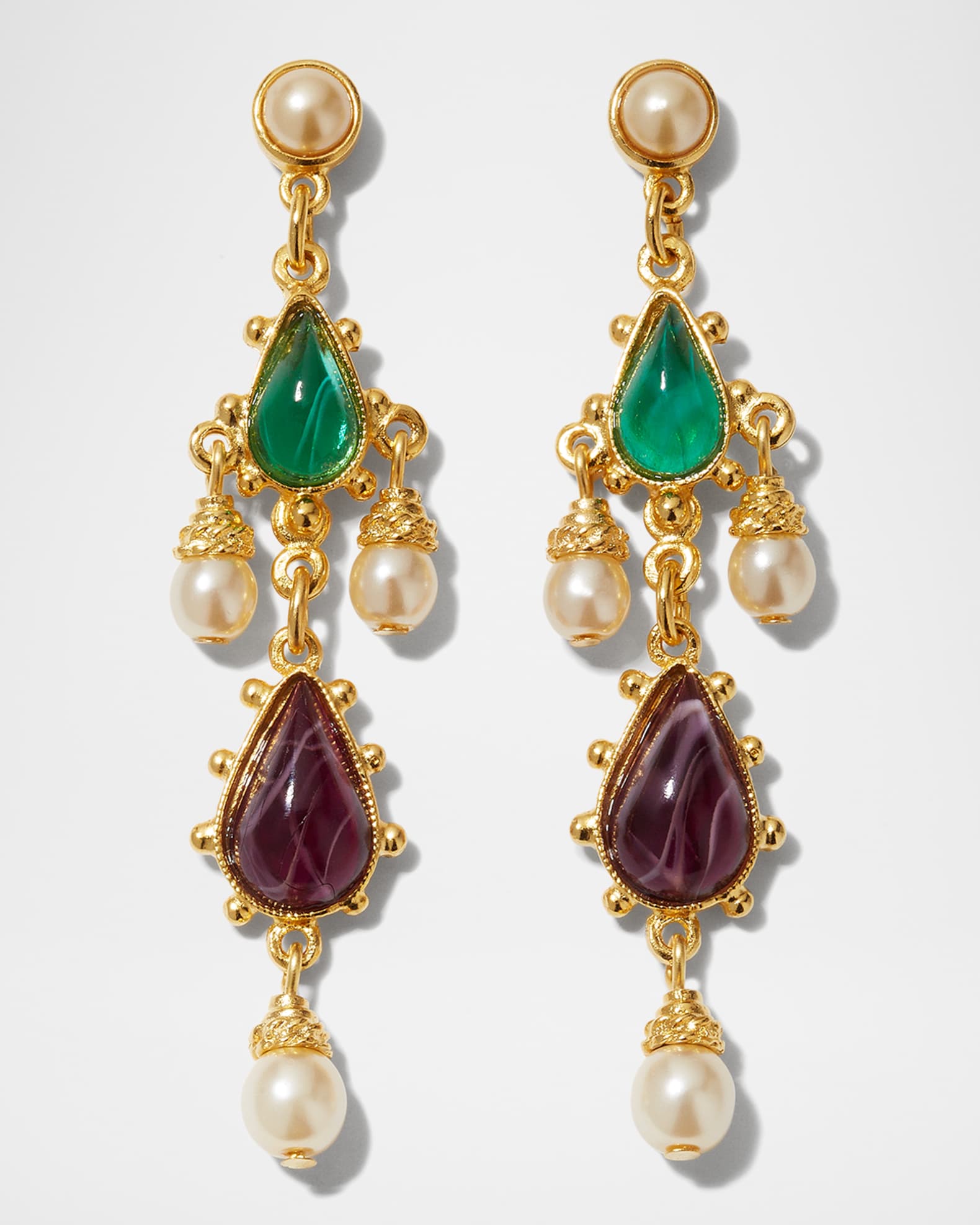 Gold Stone and Pearly Earrings 0