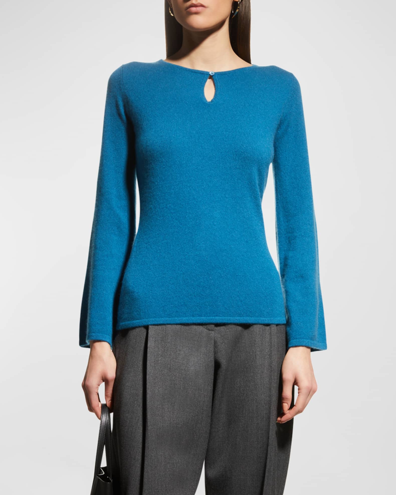 Crewneck Keyhole Cashmere Sweater 1