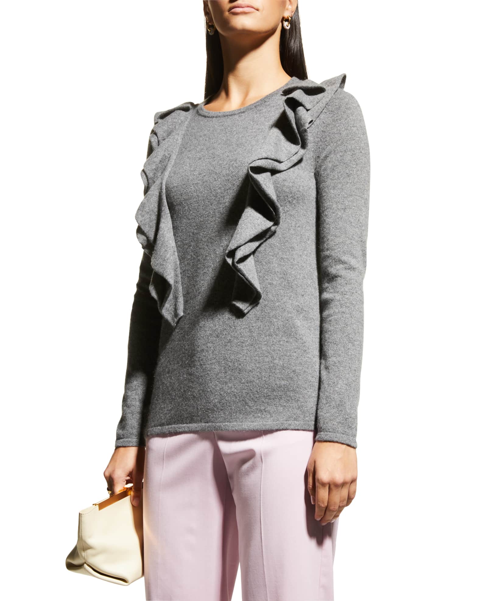 Crewneck Ruffle-Trim Cashmere Sweater 1