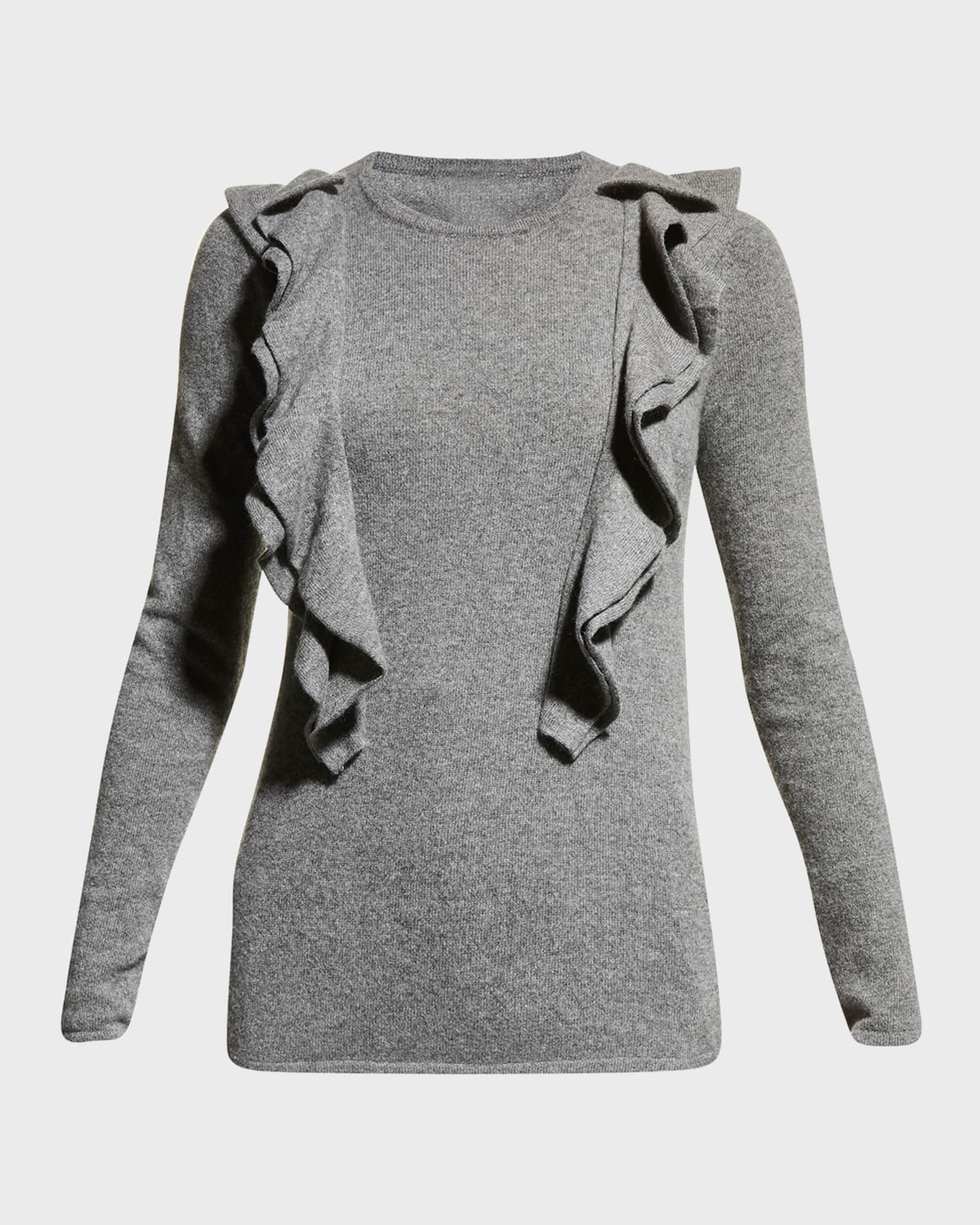 Crewneck Ruffle-Trim Cashmere Sweater 0
