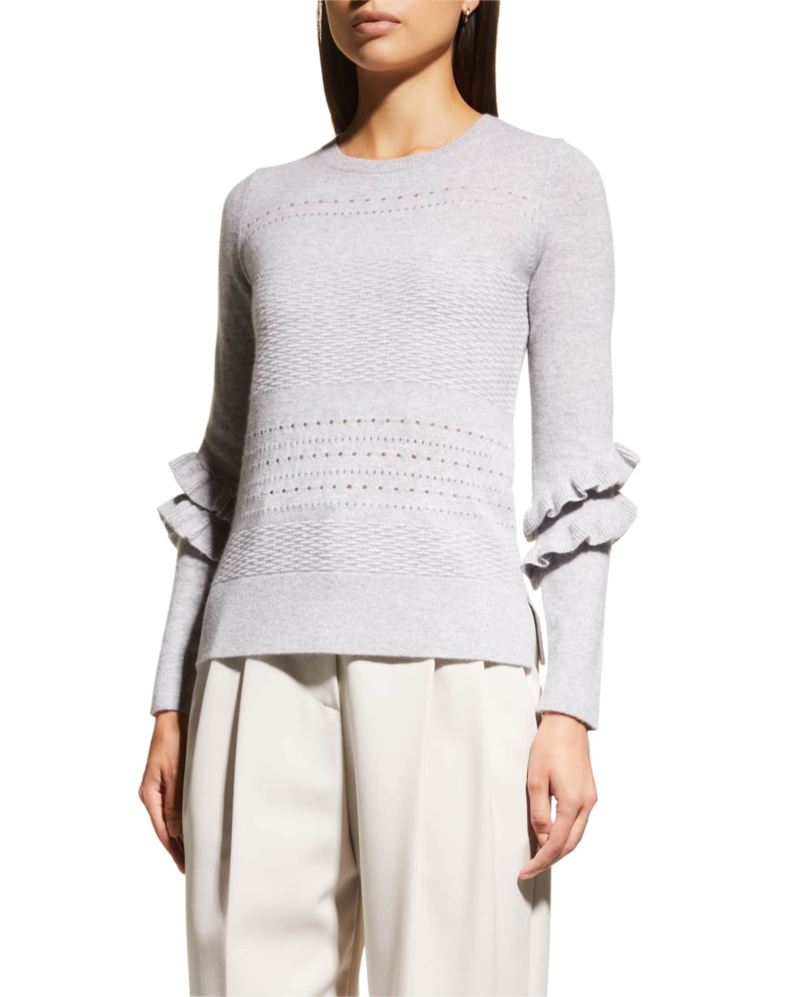 Pointelle Ruffle-Trim Cashmere Sweater 1