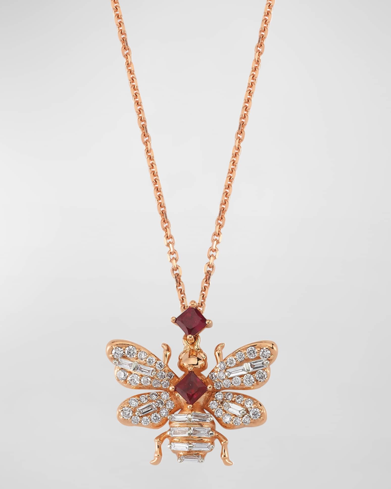 14K Diamond and Ruby Bee Necklace 0