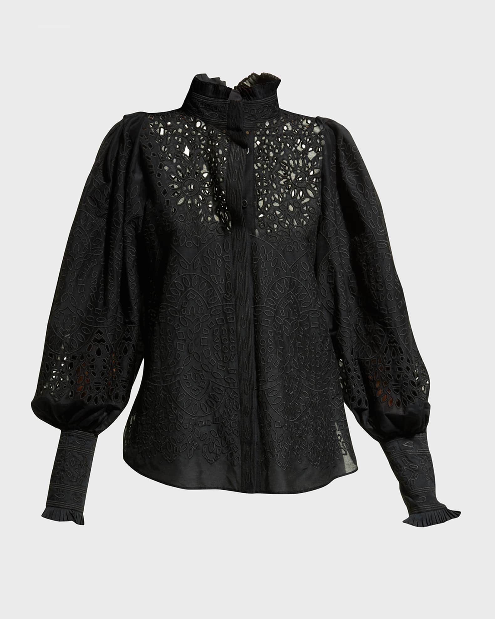 Kobi Halperin Ivana Embroidered Button-Front Blouse | Neiman Marcus