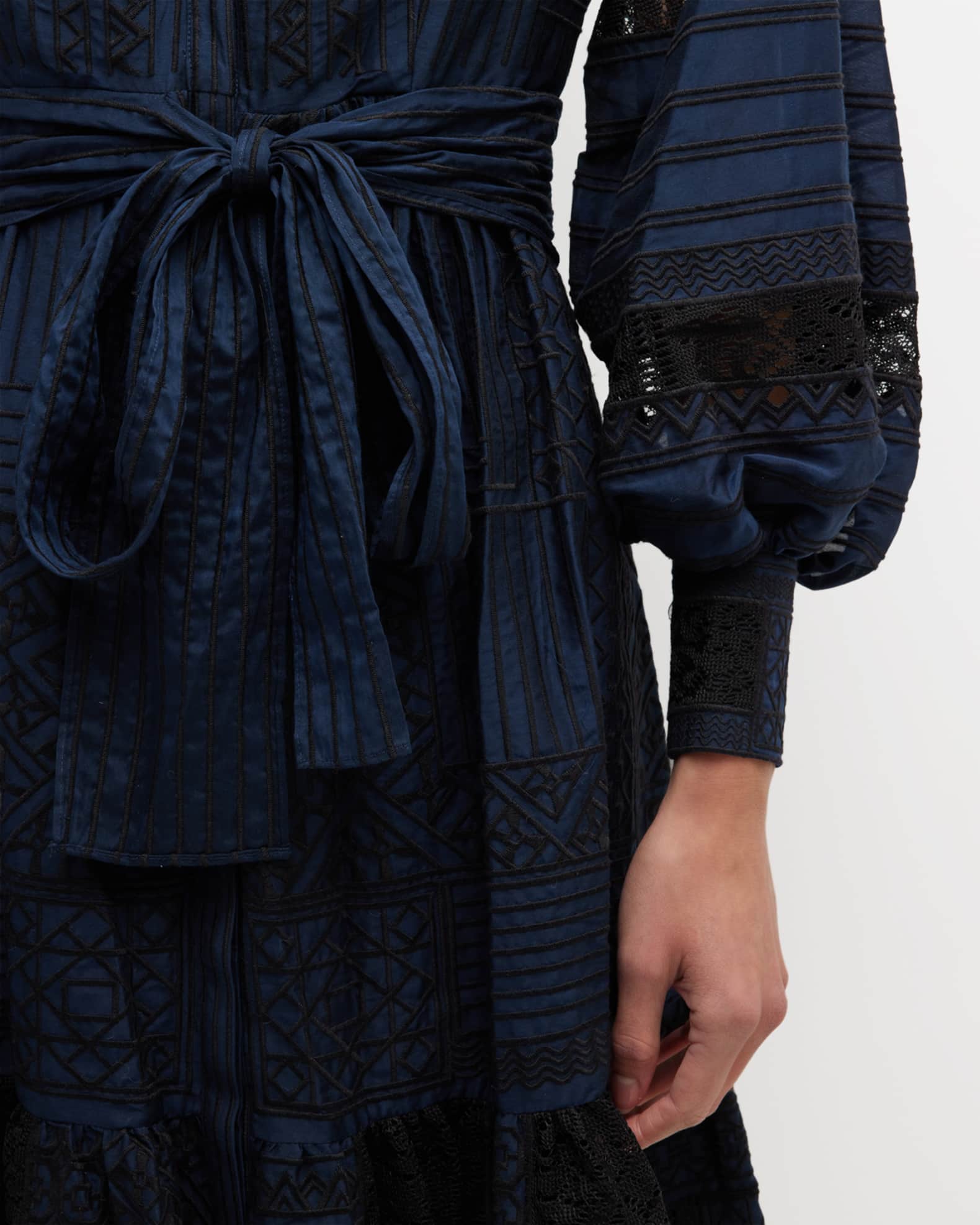 Kobi Halperin Joanie Embroidered Bishop-Sleeve Dress | Neiman Marcus