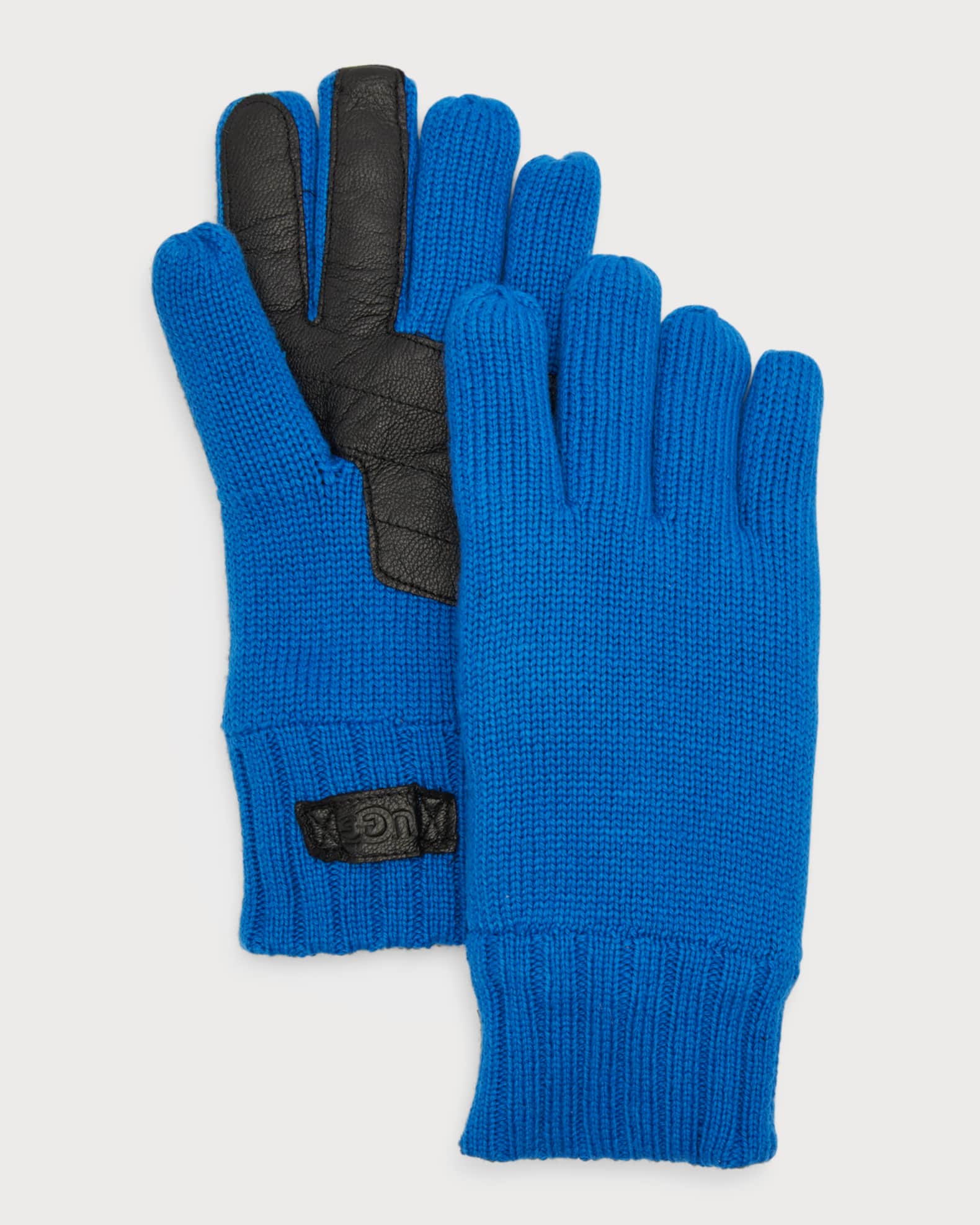 UGG Men's Knit Gloves w/ Leather Palm Patch Neiman Marcus