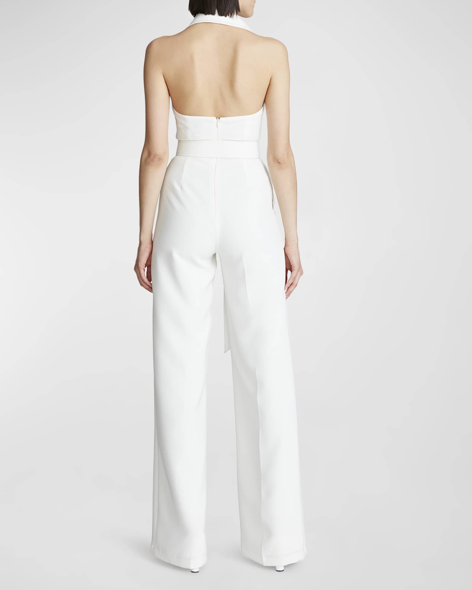Halston Mel Belted Deep VNeck Crepe Jumpsuit Neiman Marcus