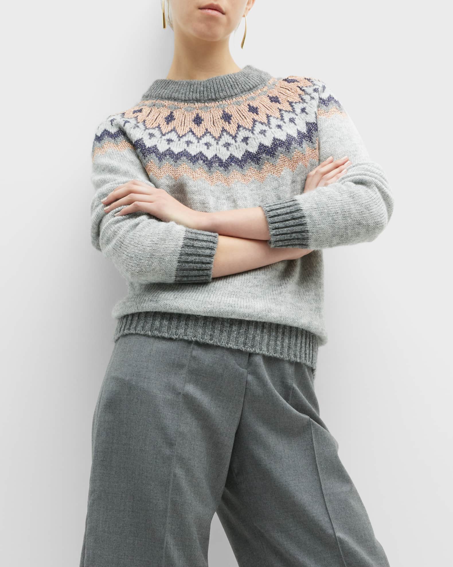 Marella Abadan Geometric Crewneck Mohair Sweater | Neiman Marcus