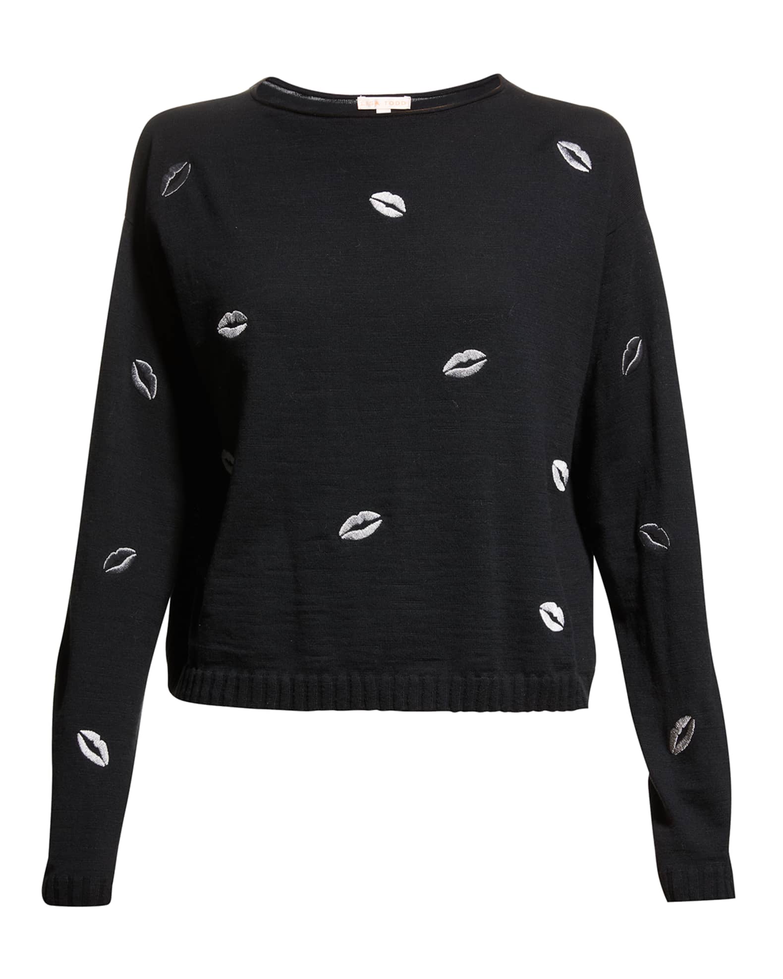 Lisa Todd Self Love Lip-Embroidered Crewneck Sweater | Neiman Marcus