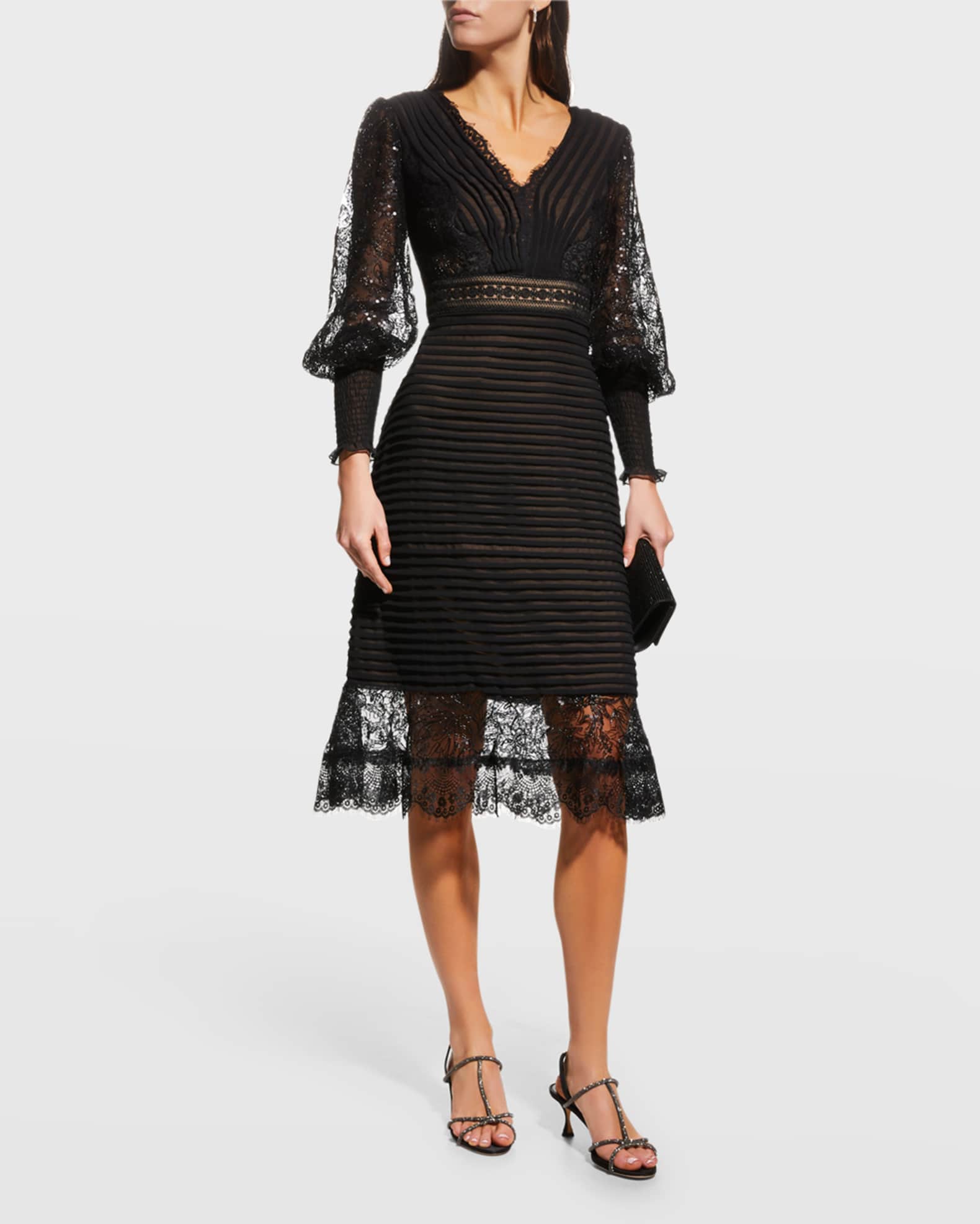 Pleated Sequin Lace-Trim Dress 1