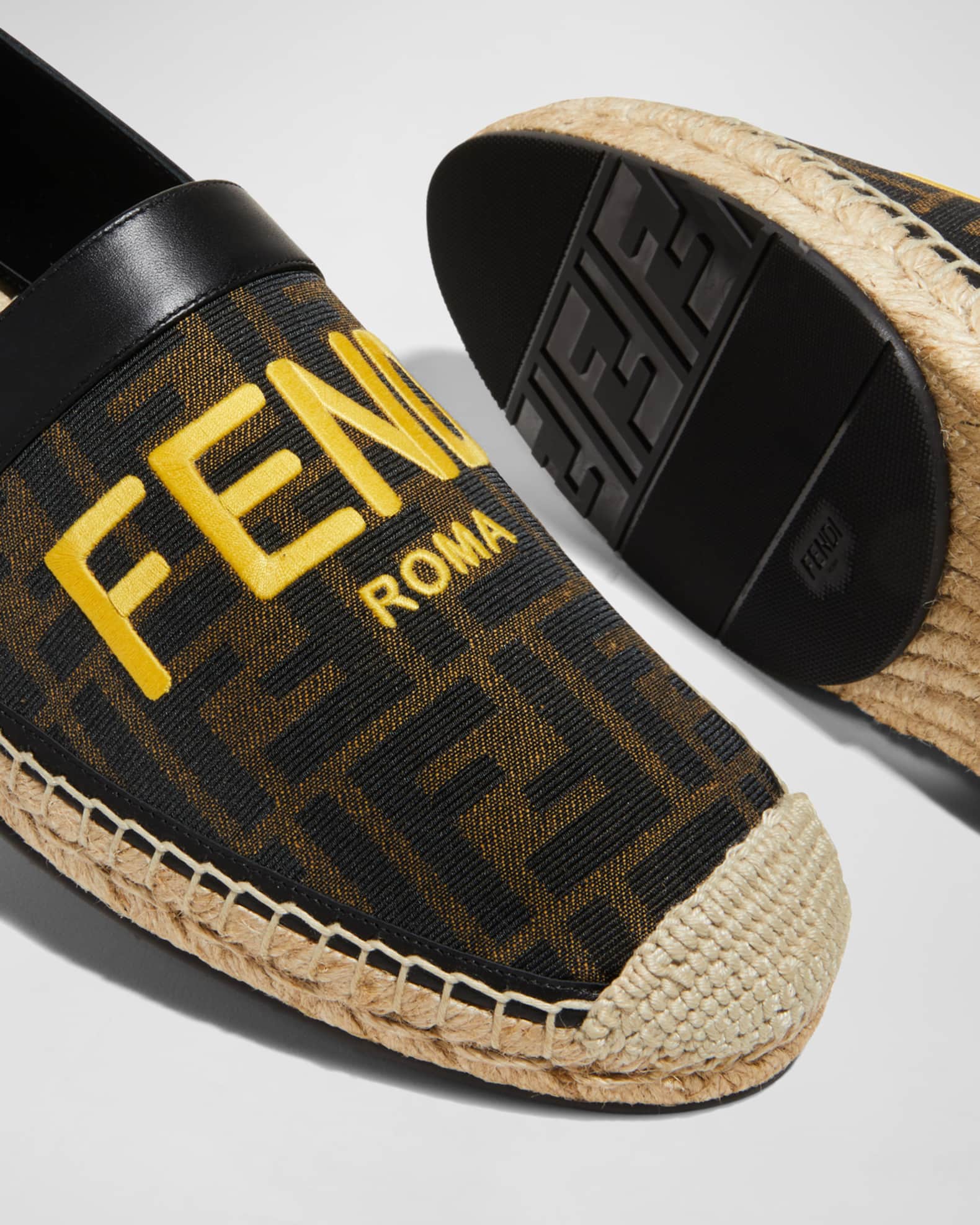 Fendi Men's FF Jacquard Leather-Trim Espadrilles