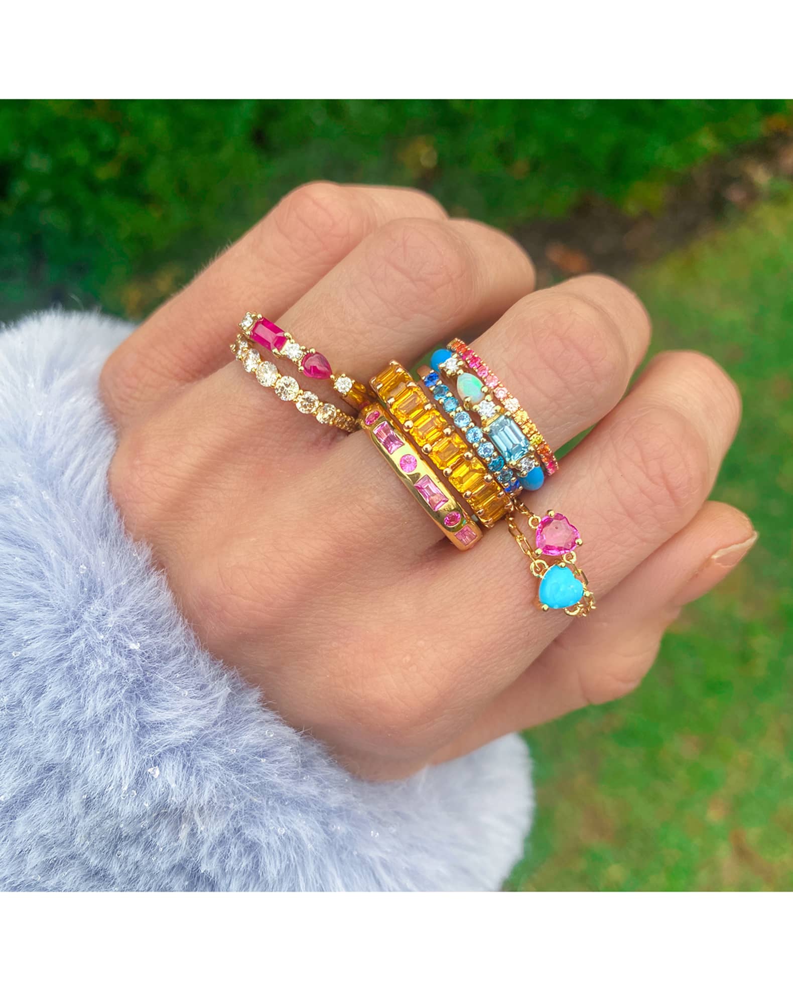 18K Gold Turquoise Heart Adjustable Chain Ring 1