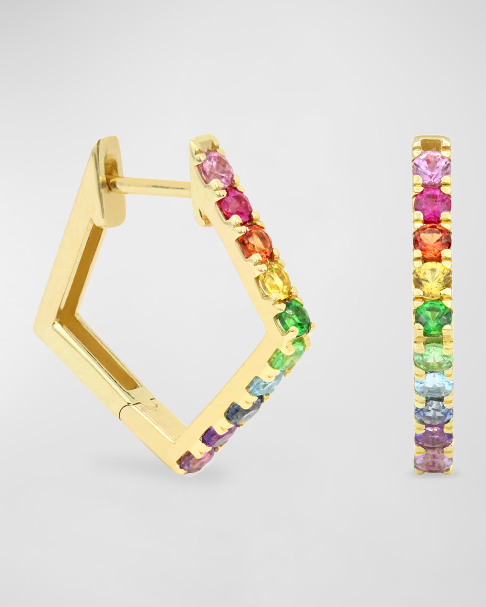 Rainbow Gemstone 14K Pentagon Hoop Earrings 0