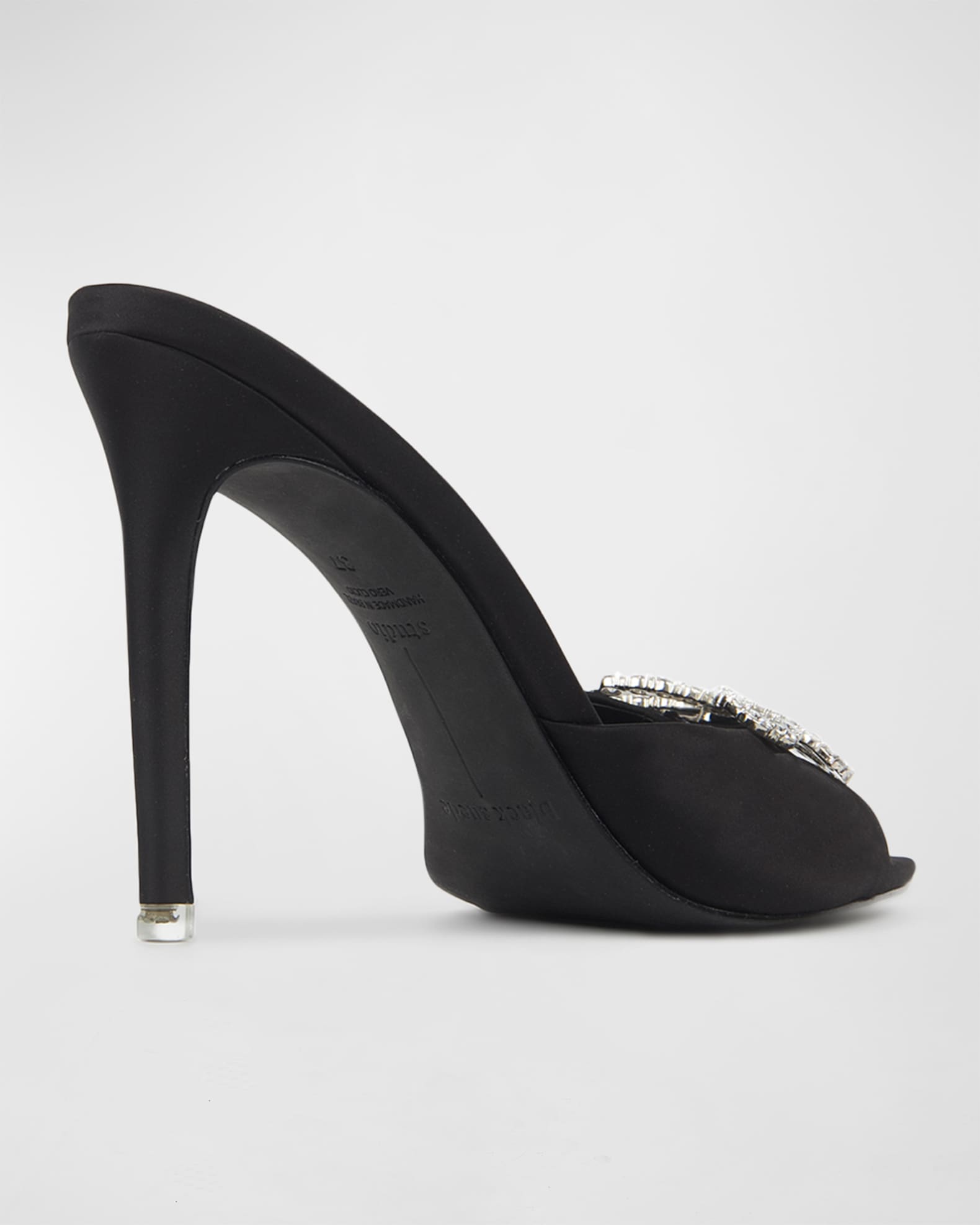 Black Suede Studio Brynn Crystal-Bow Mule Sandals | Neiman Marcus