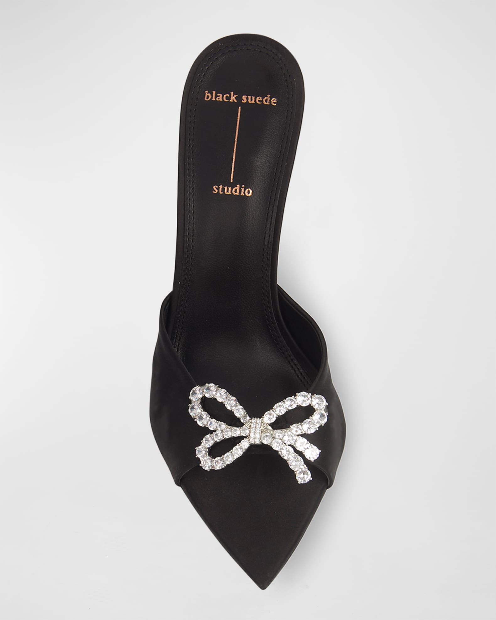 Black Suede Studio Brynn Crystal-Bow Mule Sandals | Neiman Marcus