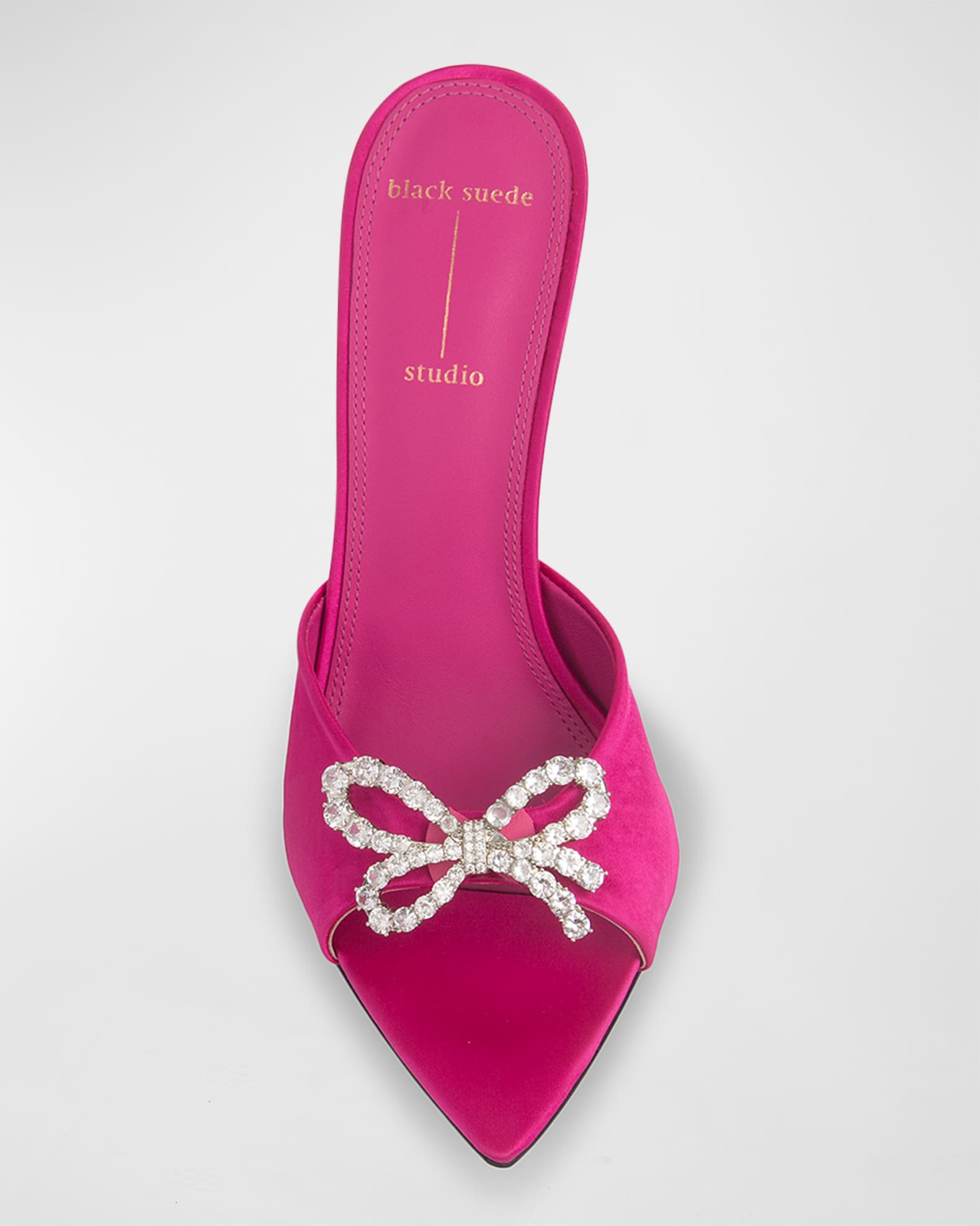 Black Suede Studio Brynn Crystal-Bow Mule Sandals | Neiman Marcus