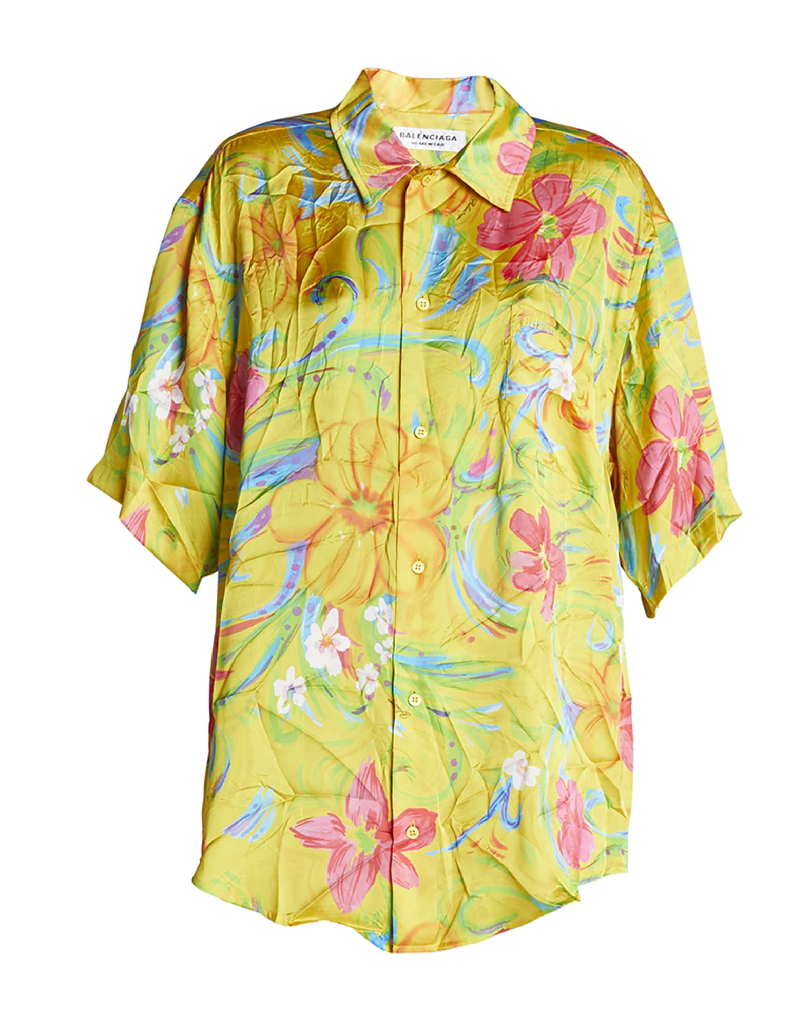 Floral-Print Oversized Satin Shirt