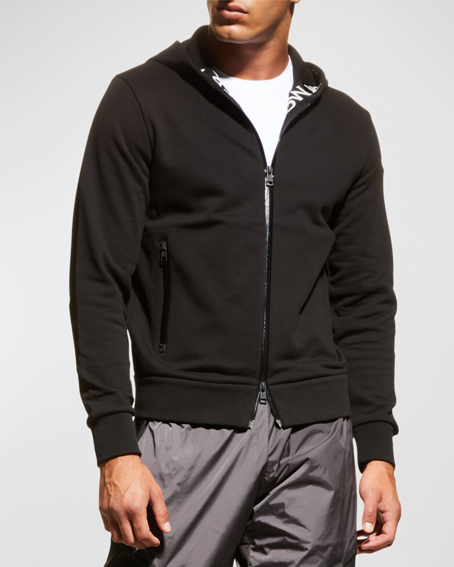 Moncler Men s Logo Tape Fleece Zip Hoodie Neiman Marcus