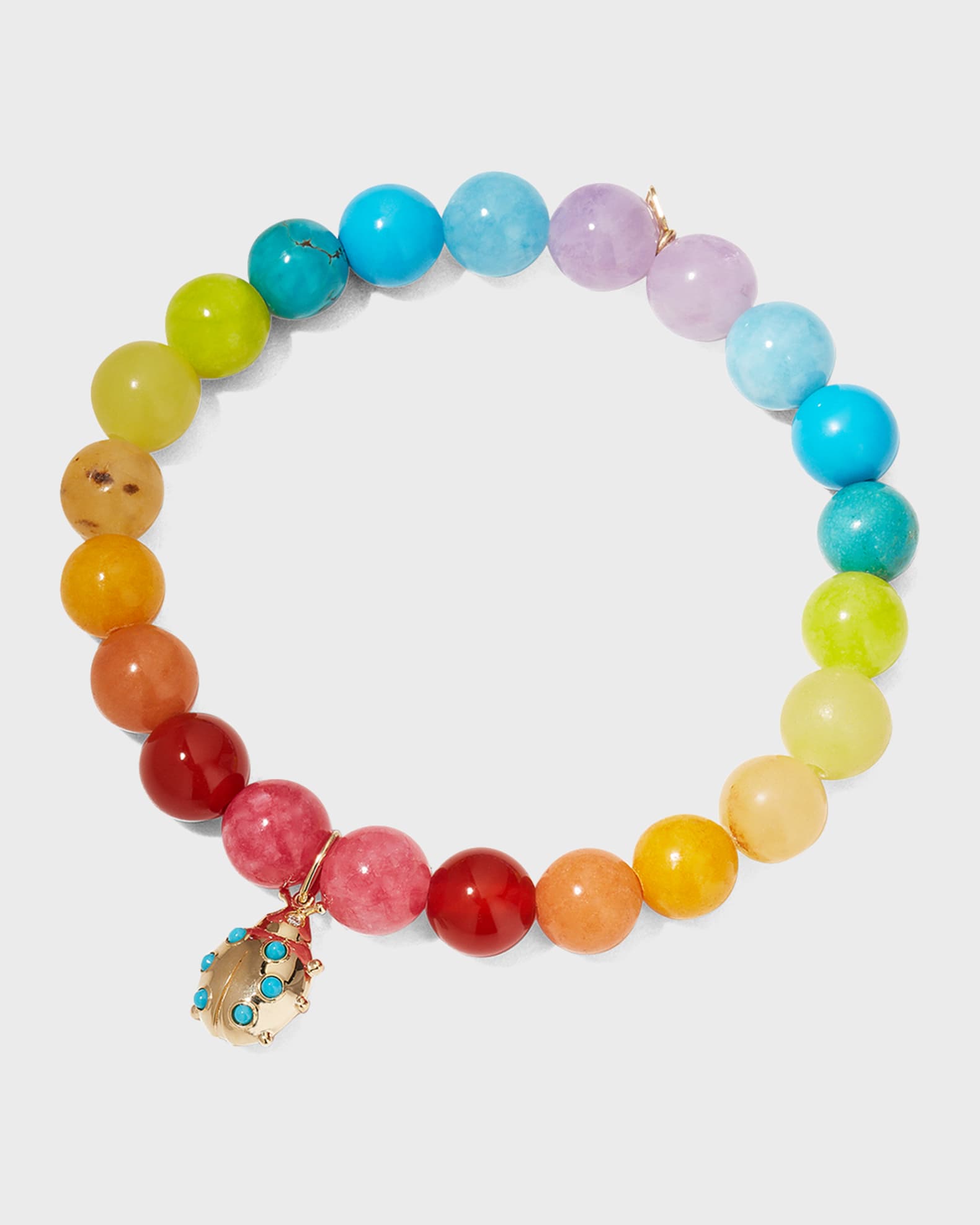 Sydney Evan Rainbow Jade Bracelet with Small Ladybug Charm