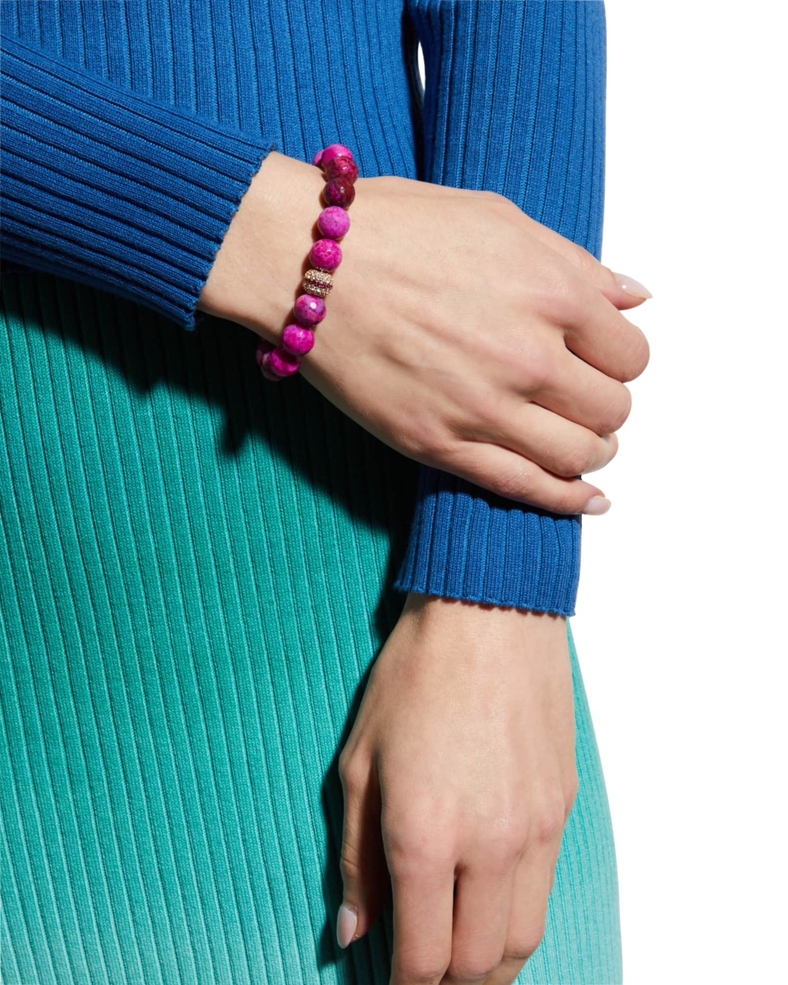 Pink Crazy Lace Agate Bracelet with Pave Mala Bead 1