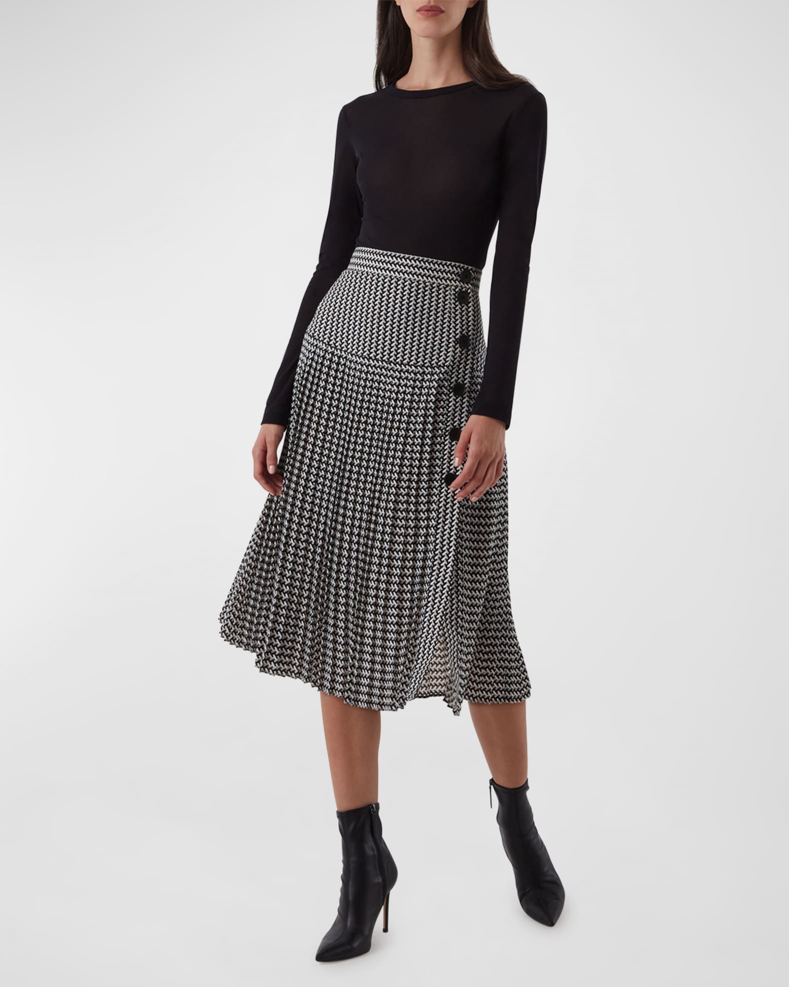 Judith & Charles Marzin Pleated Geometric-Print Midi Skirt | Neiman Marcus