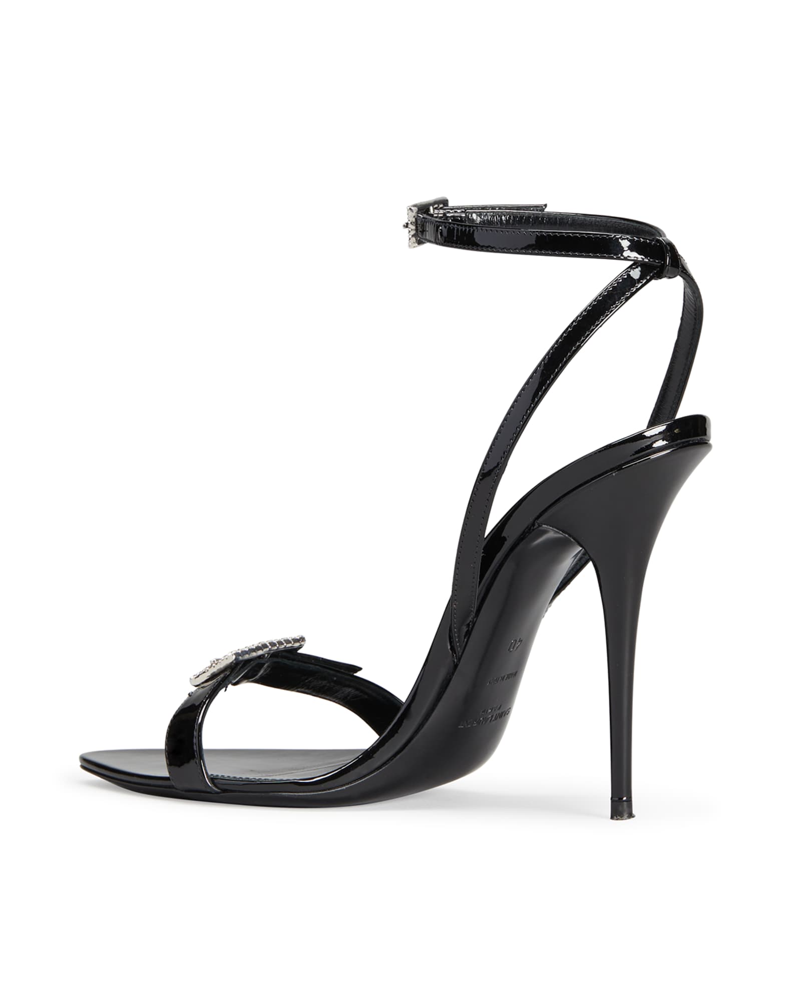Saint Laurent Patent Crystal-Strap Stiletto Sandals | Neiman Marcus