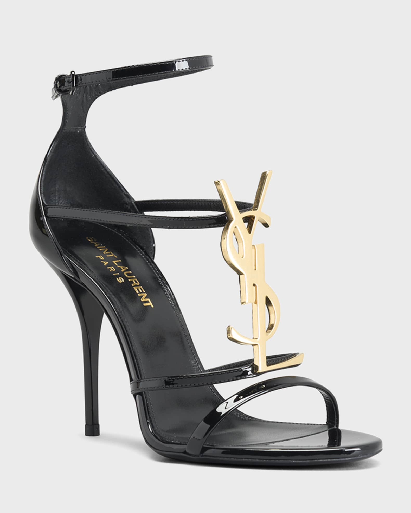 Saint Laurent Cassandra YSL Medallion Stiletto Sandals | Neiman Marcus