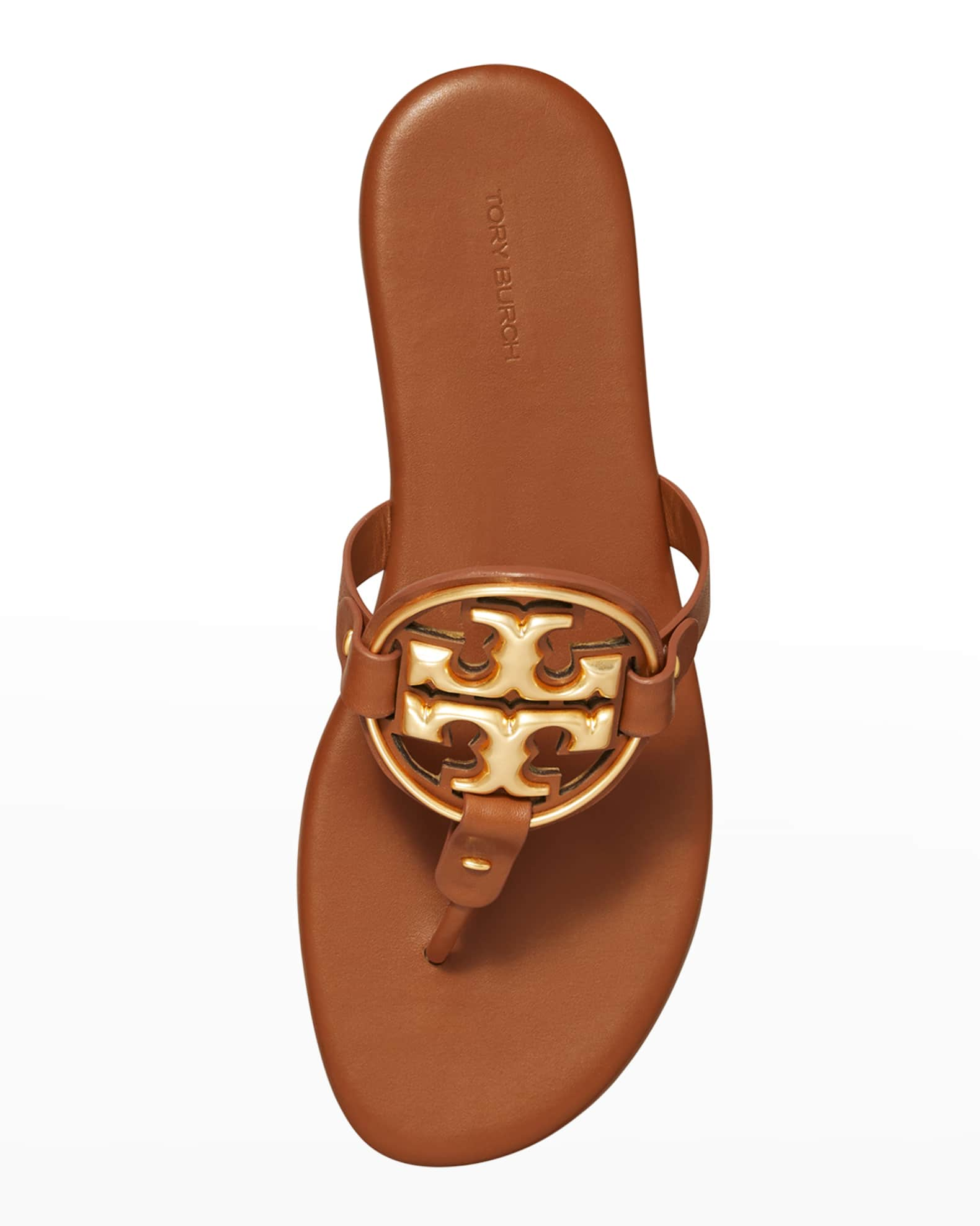 Tory Burch Womens Miller Metal-Logo Sandal, Leather