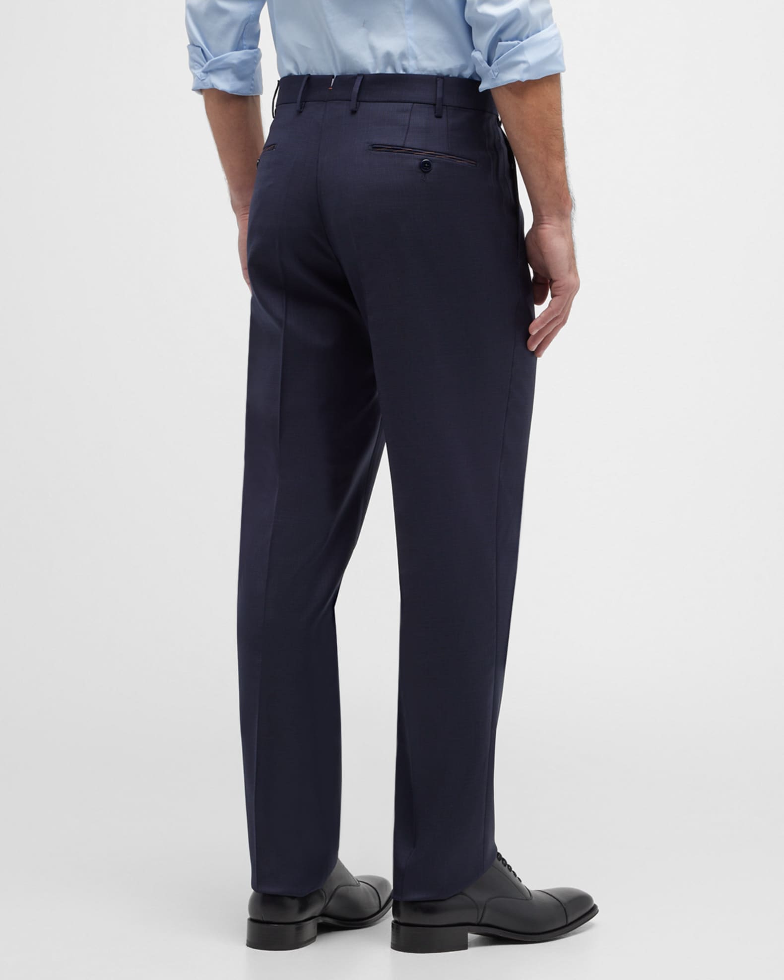 Zanella Men's MicroCheck Stretch Wool Dress Pants Neiman Marcus