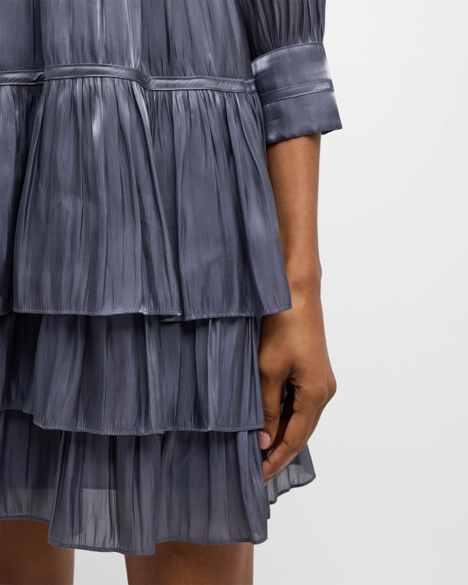 Cinq a Sept Riva Satin Plisse Tiered Turtleneck Mini Dress | Neiman Marcus