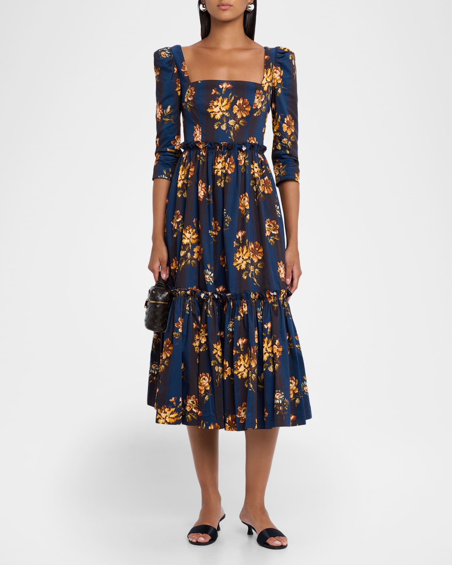Cara Cara Blue Hill Printed Cotton Sateen Midi Dress | Neiman Marcus