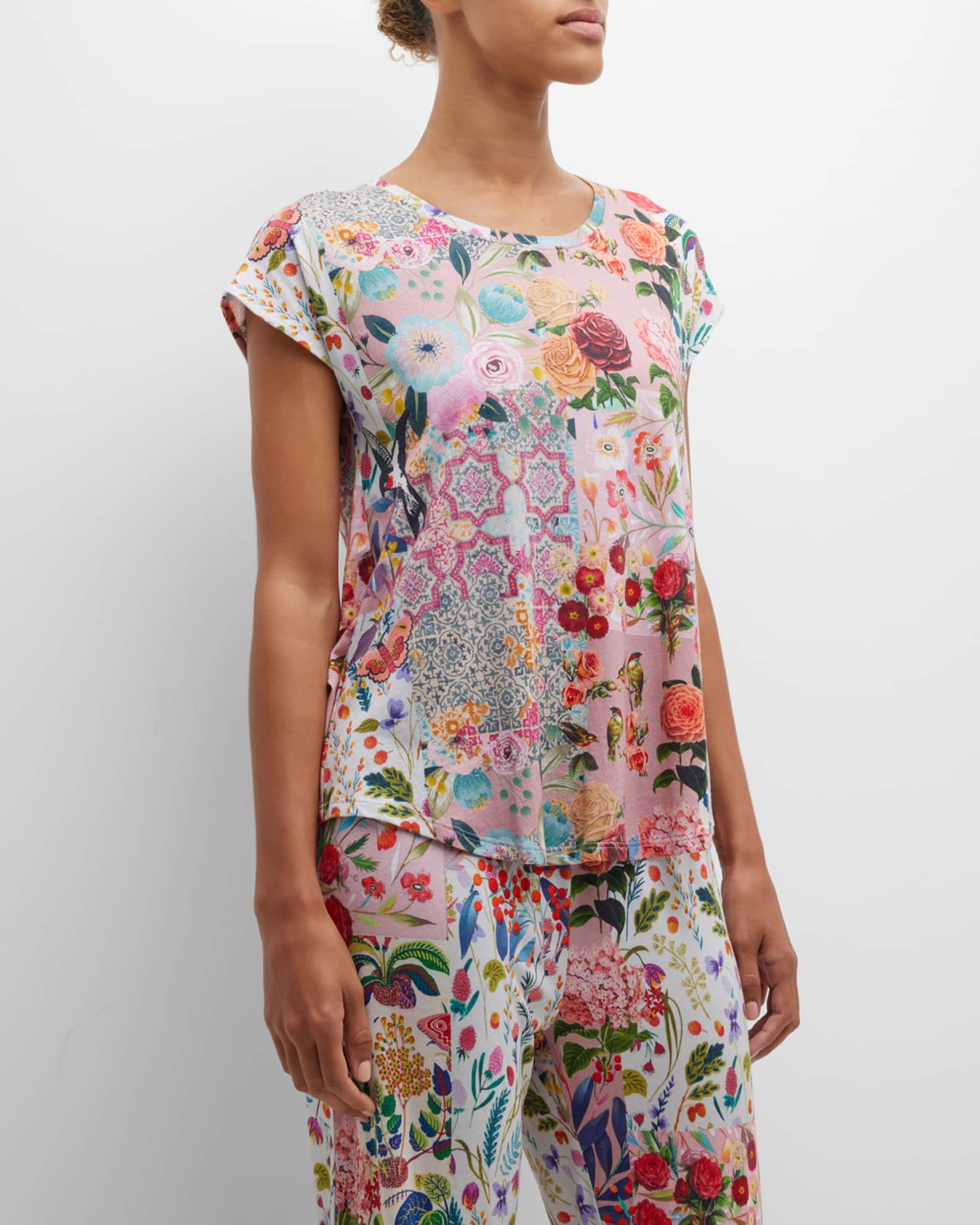 Johnny Was Filomena Cropped Floral-Print Pajama Set | Neiman Marcus