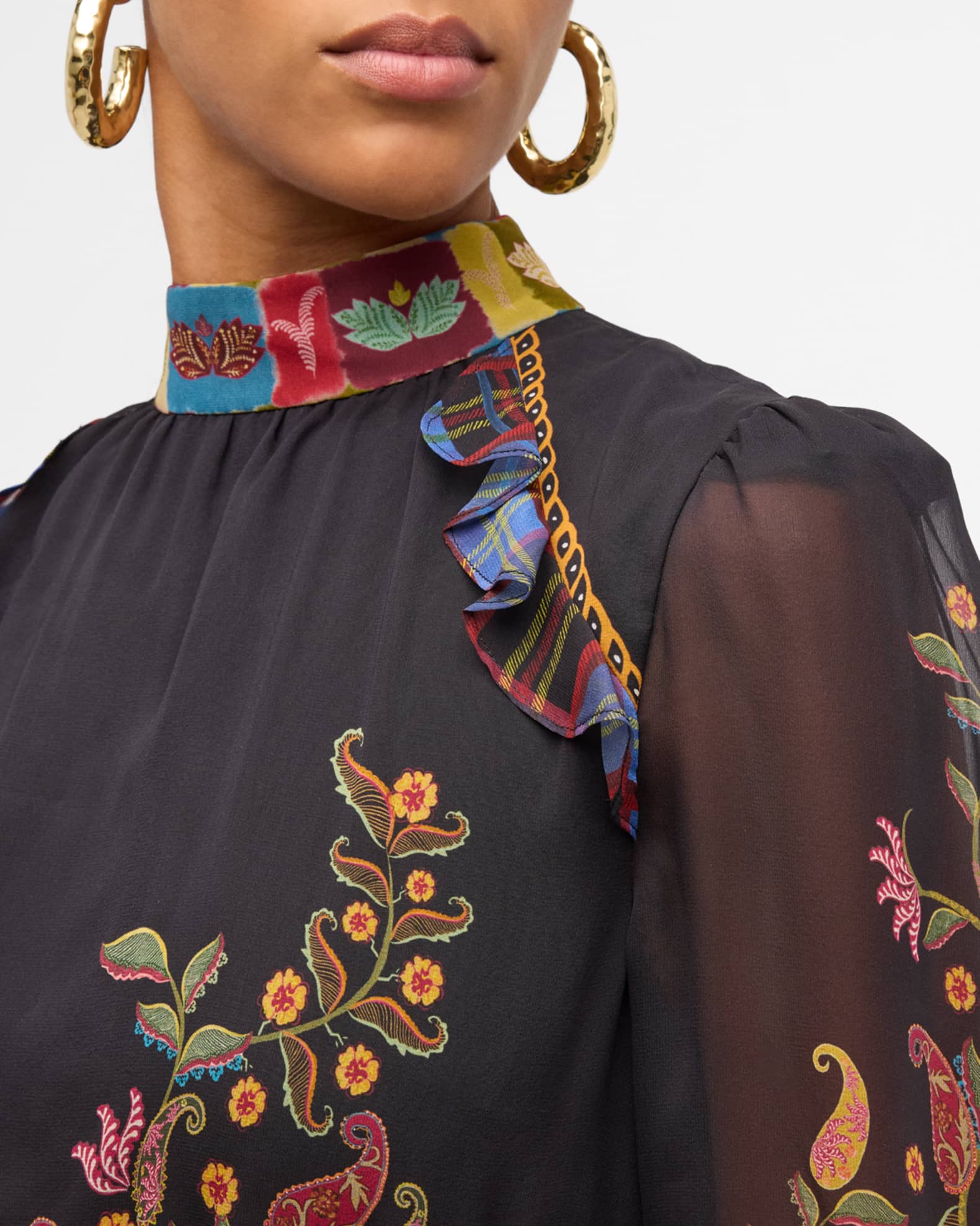 Jacqui B Belted Floral Silk Midi Dress Neiman Marcus