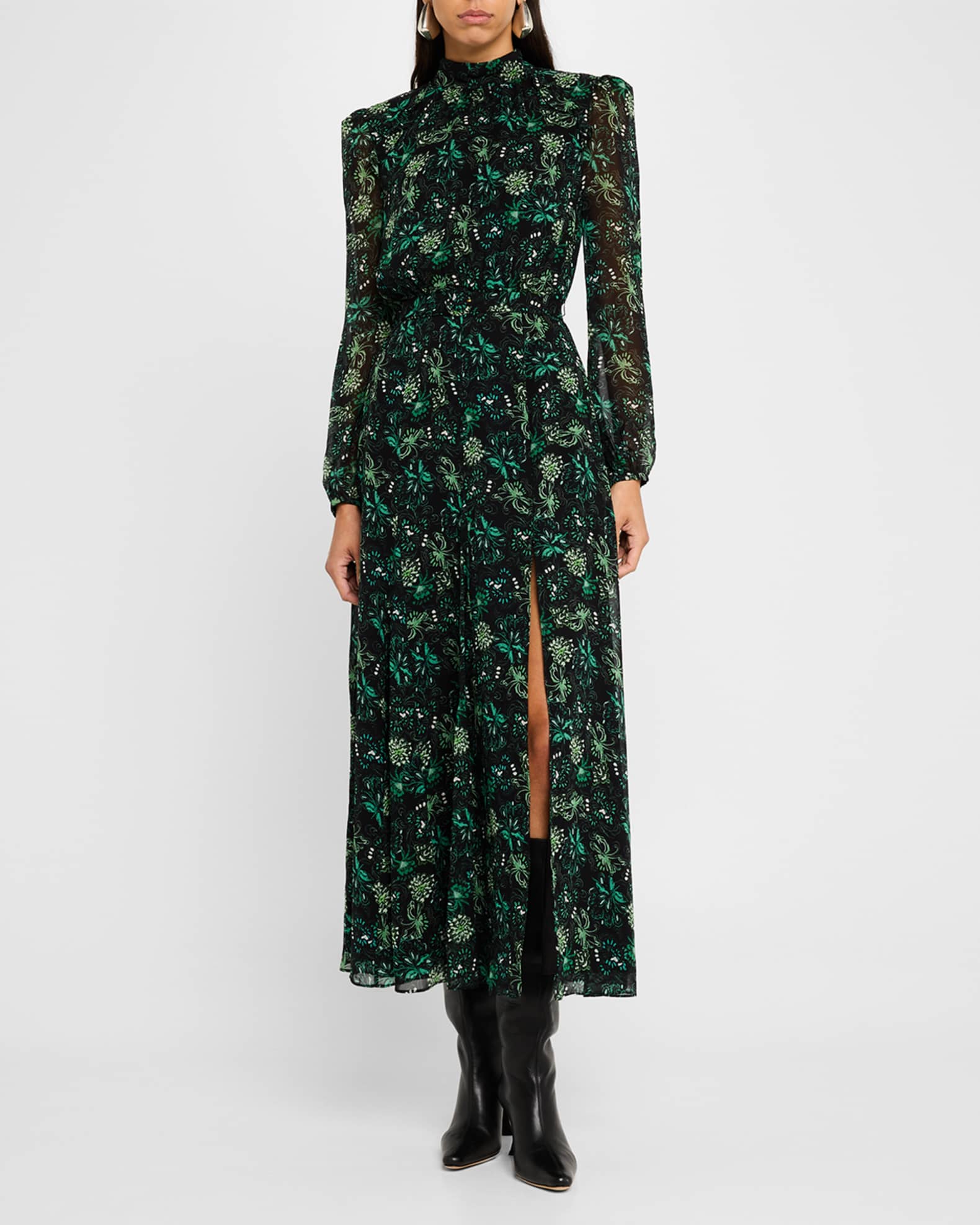 Jacqui-B Belted Floral Silk Midi Dress 1