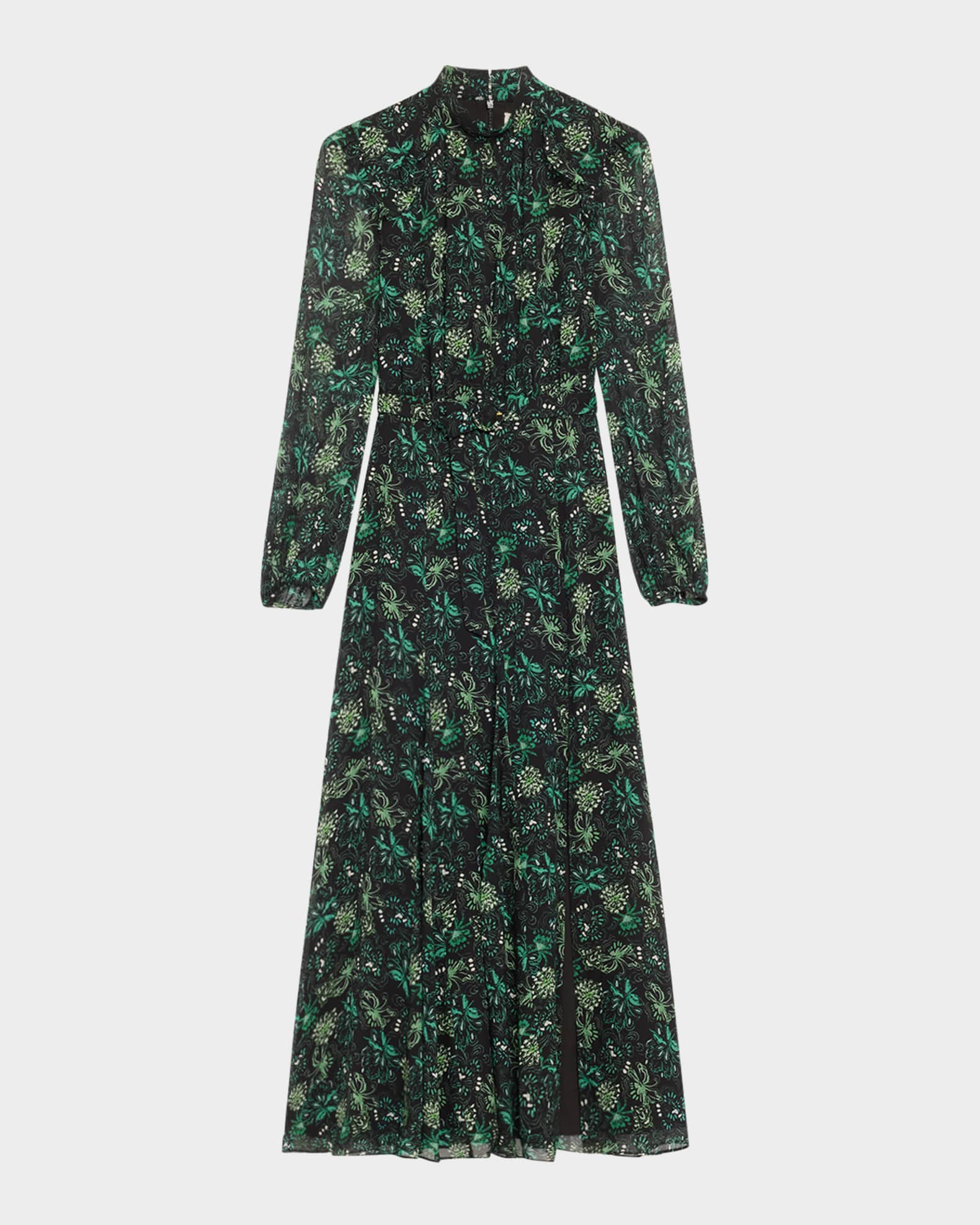 Jacqui-B Belted Floral Silk Midi Dress 0