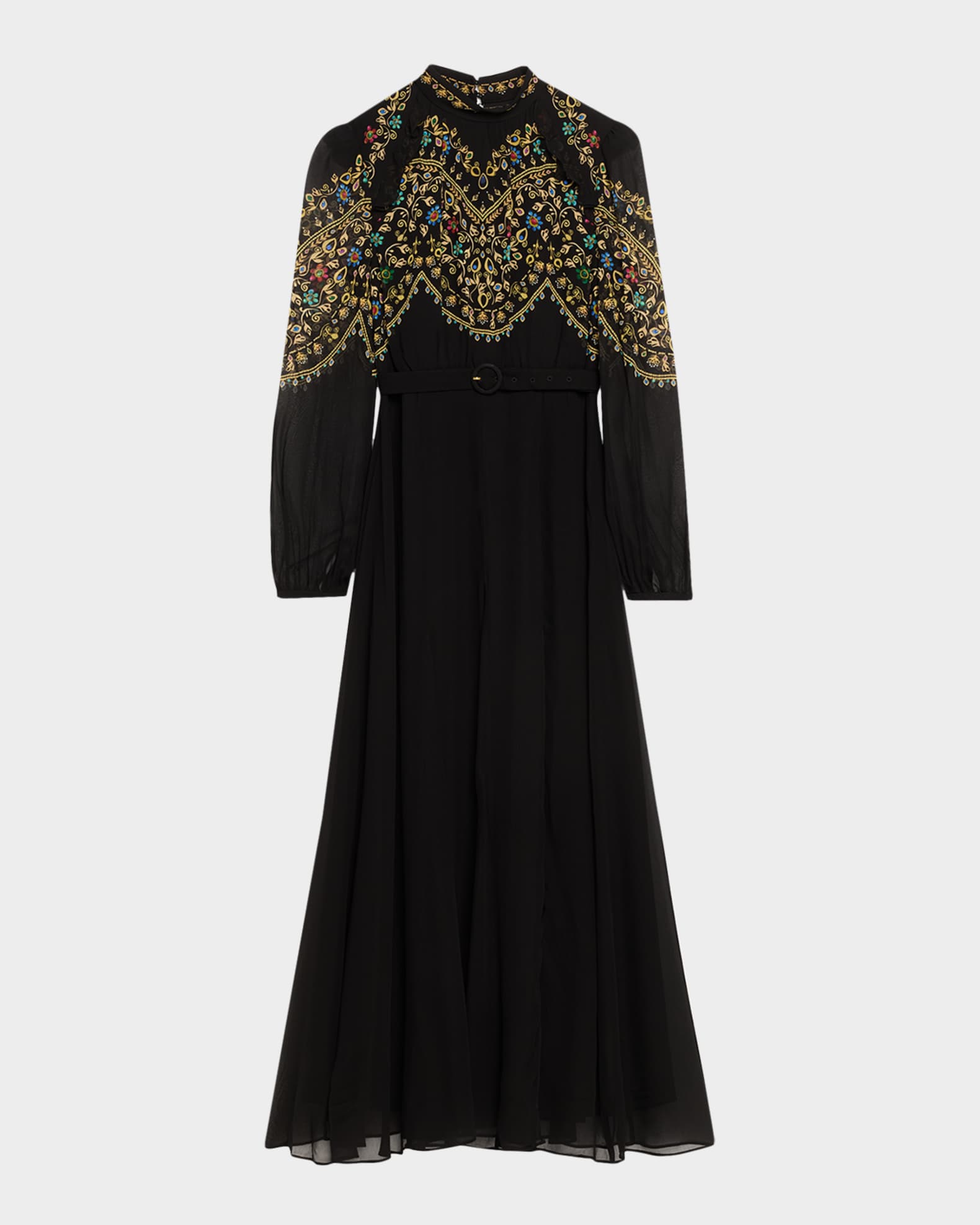 Saloni Jacqui-B Belted Floral Silk Midi Dress | Neiman Marcus