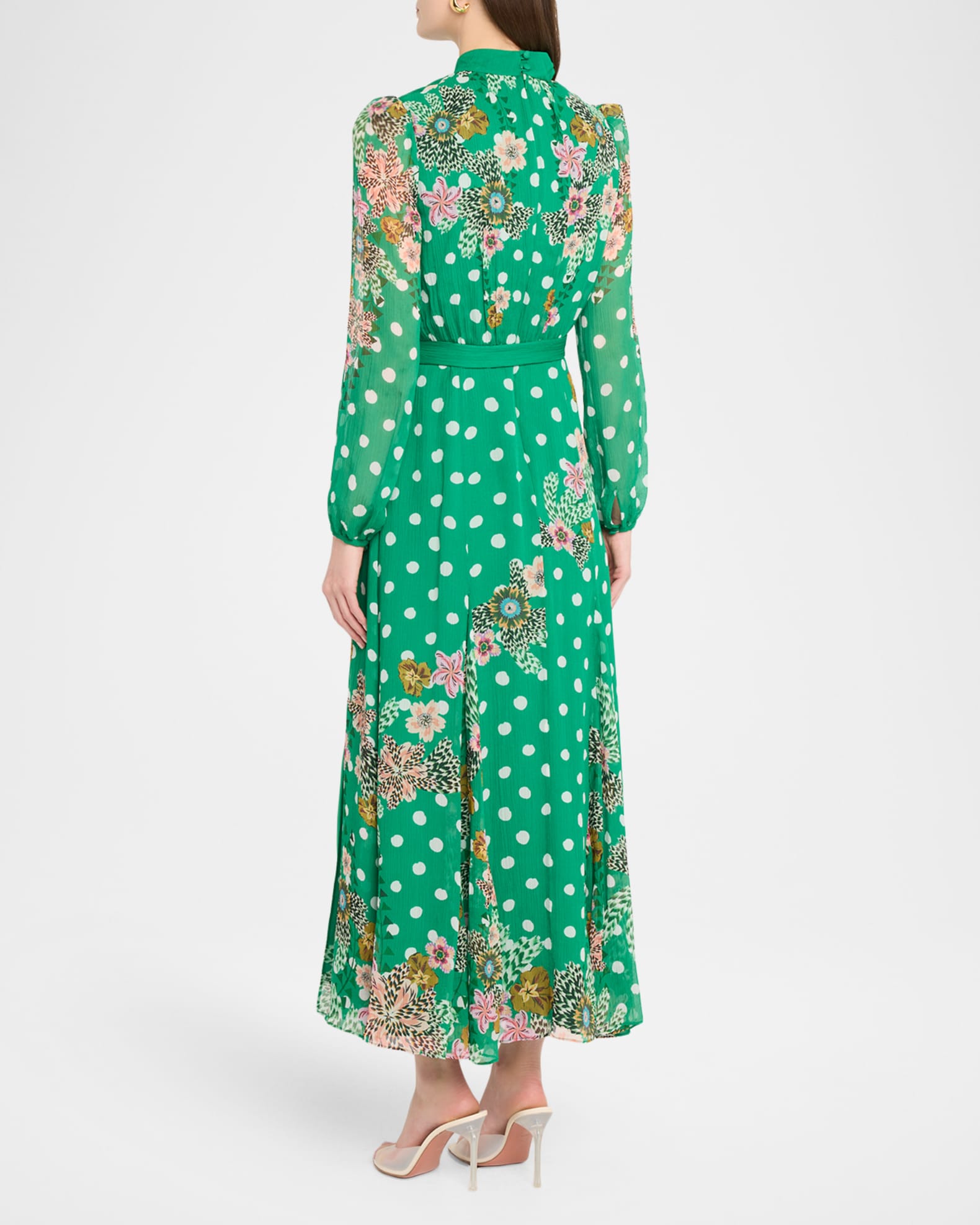Jacqui-B Belted Floral Silk Midi Dress | Neiman Marcus