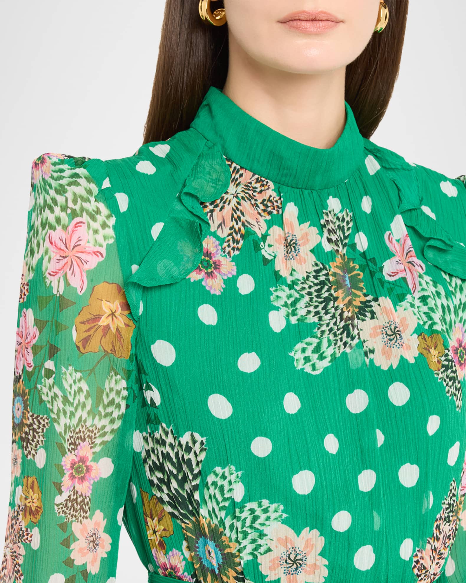 Jacqui-B Belted Floral Silk Midi Dress | Neiman Marcus