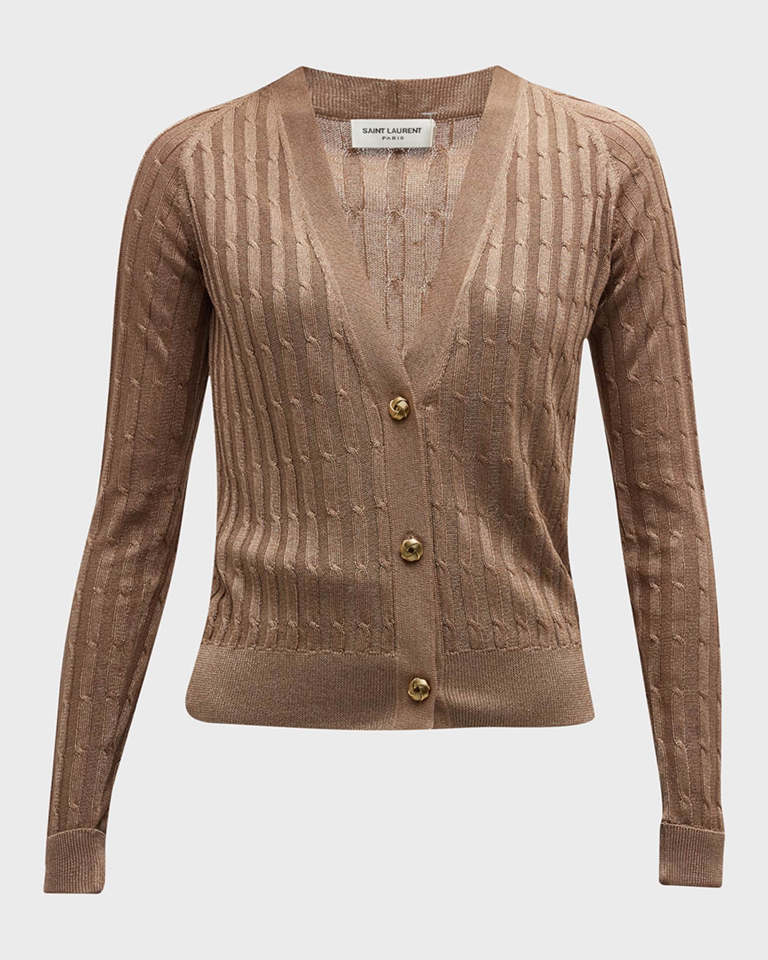 Saint Laurent Cable-Knit Cardigan Sweater | Neiman Marcus